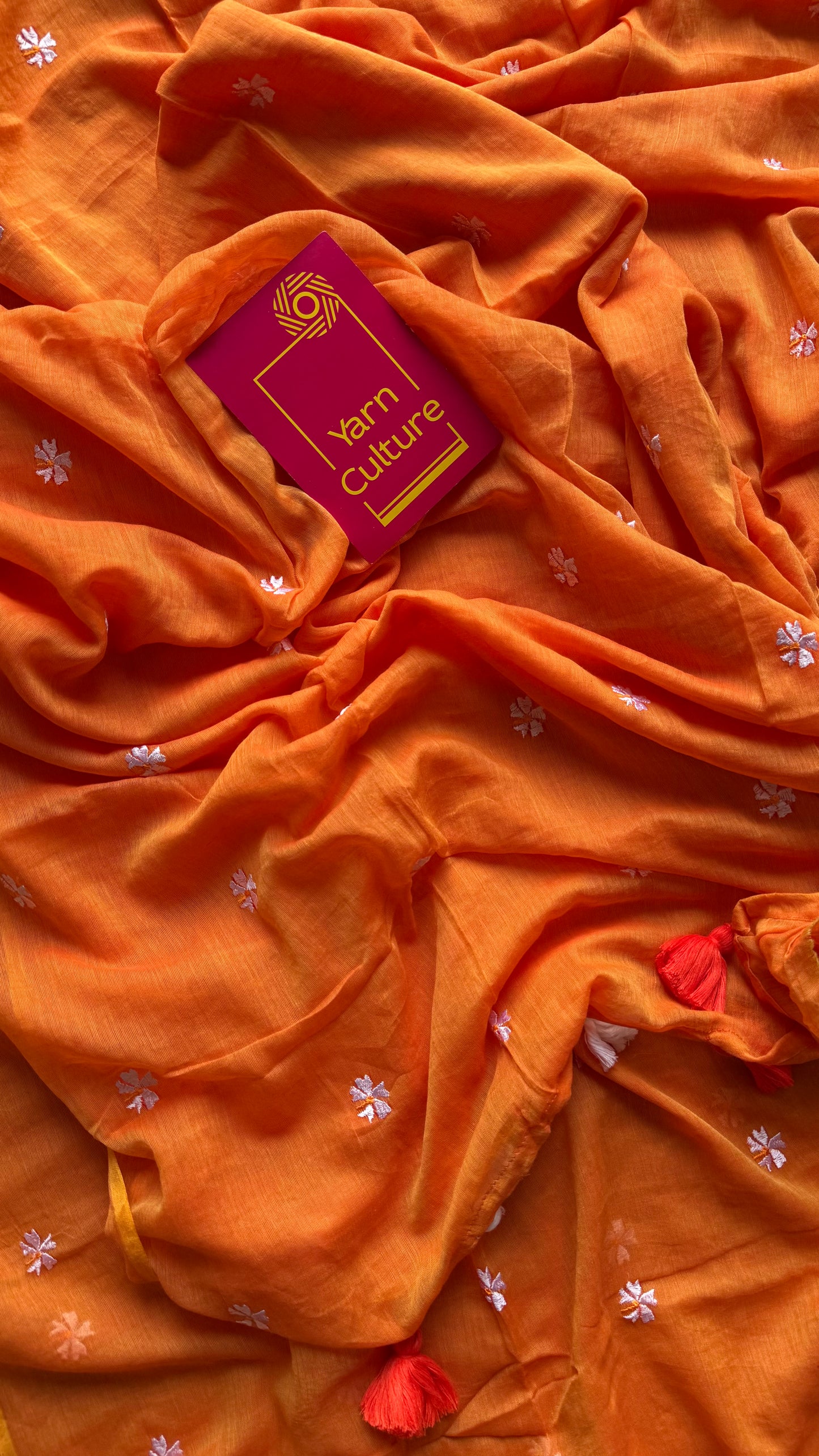 Orange parijat soft mul cotton saree  - YCBCMCAP28