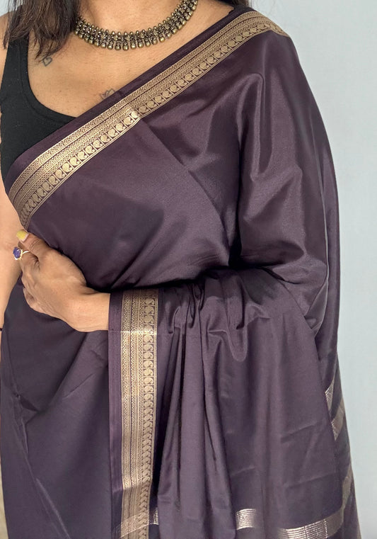 Brownish dark grey Mysore semi crepe silk saree - YCLOKFE234