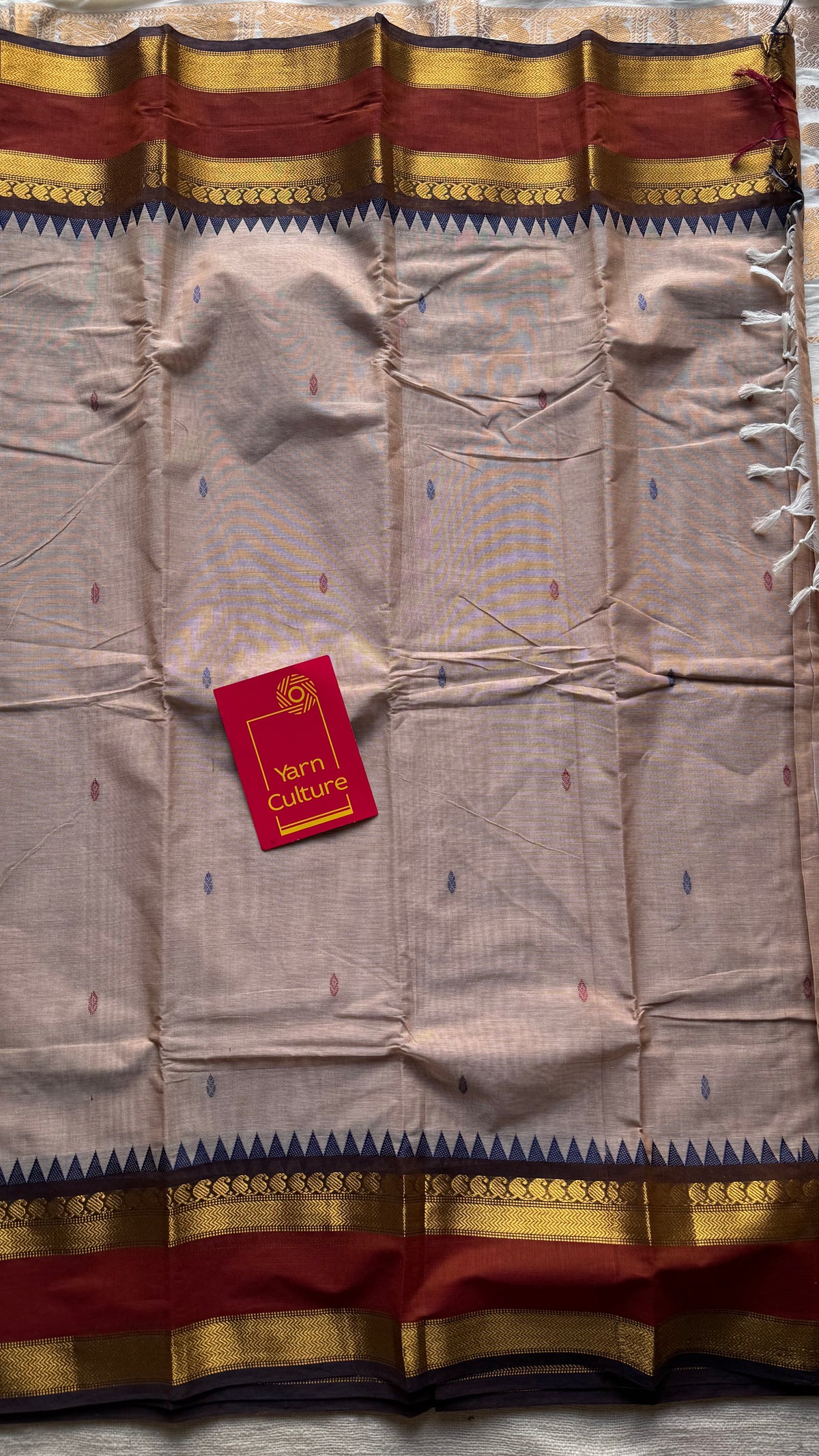 Beige with rust orange and brown zari border kanchi cotton saree - YCCOTNCKSE19