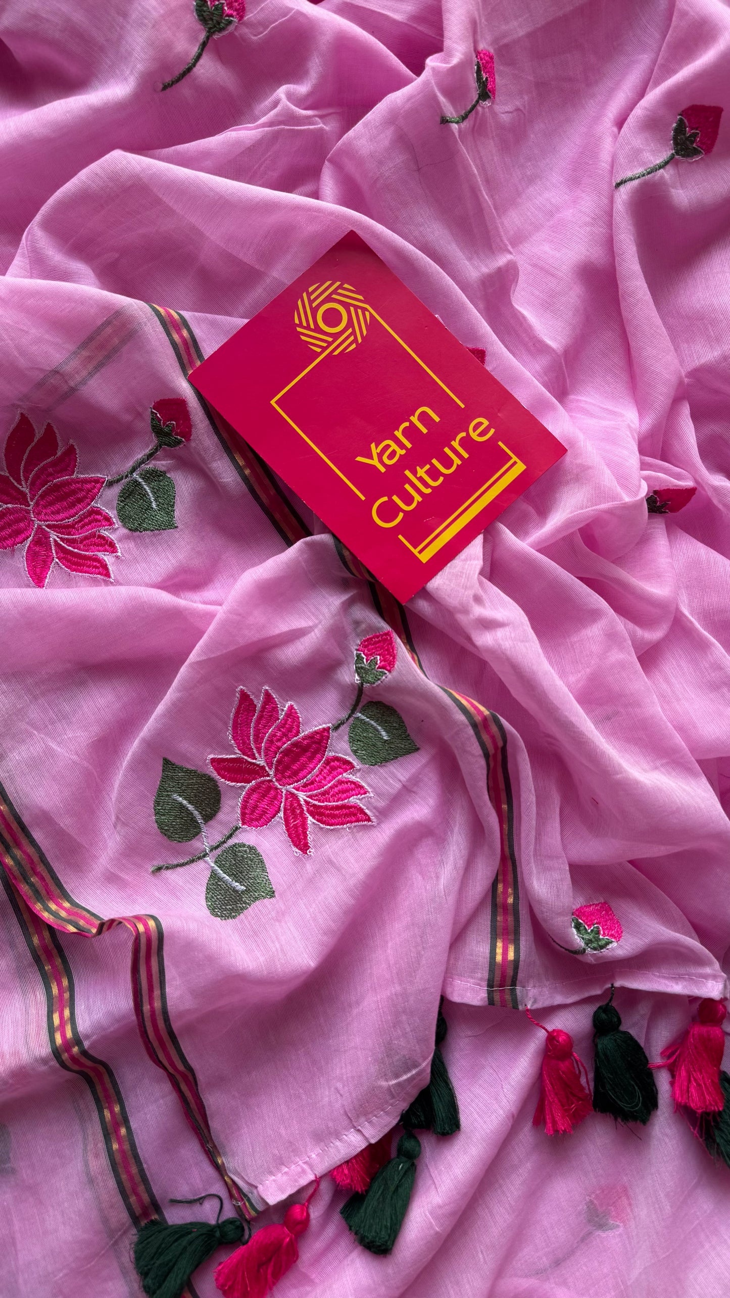 Pink mul with pink lotus embroidery and coloured zari - YCBCMCNO64