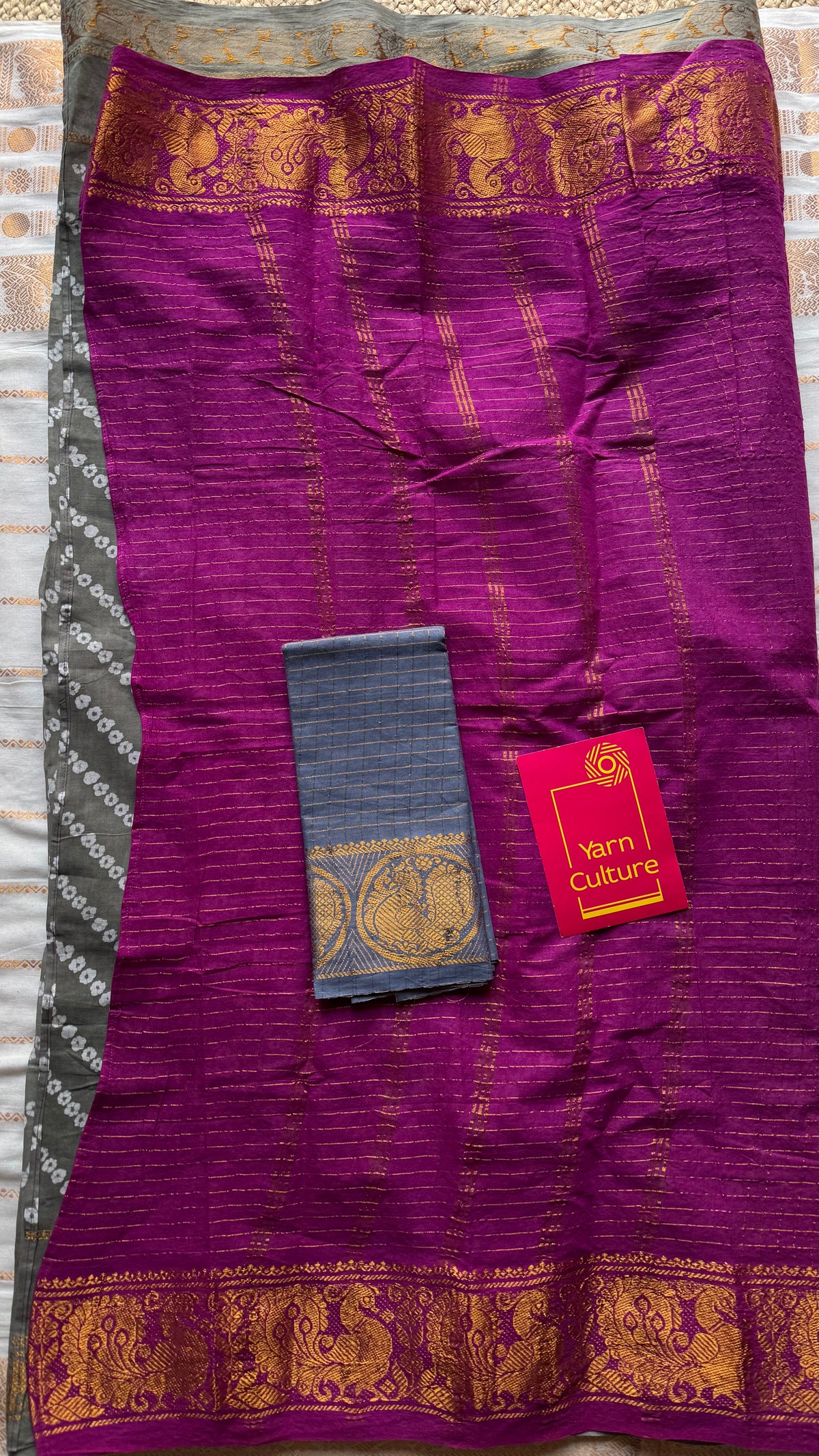 Purple pink (vadamalli) with grey, cotton half and half saree - YCCOTNIDOC145