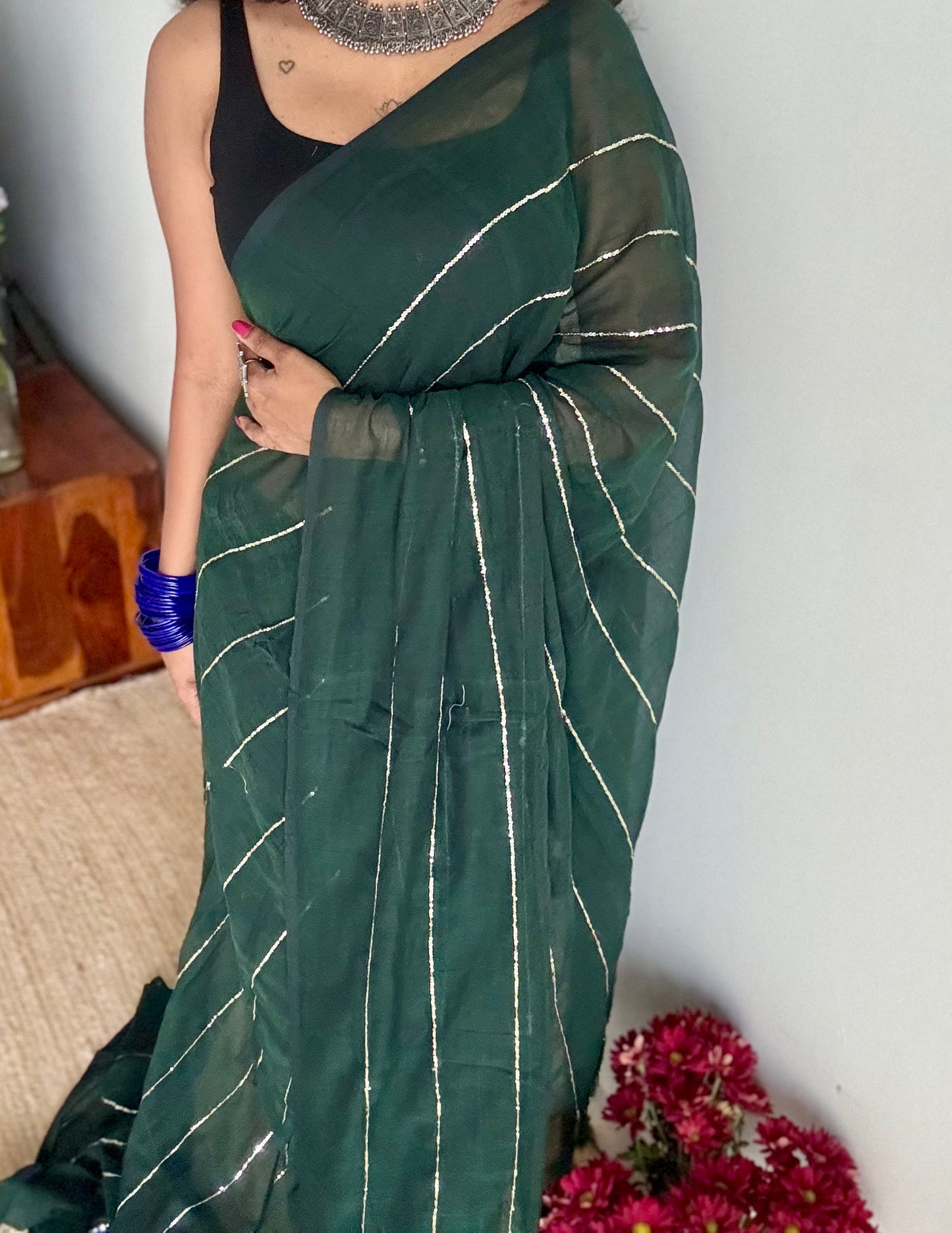 Dark green mul with silver sequins - YCBCMCLSE53
