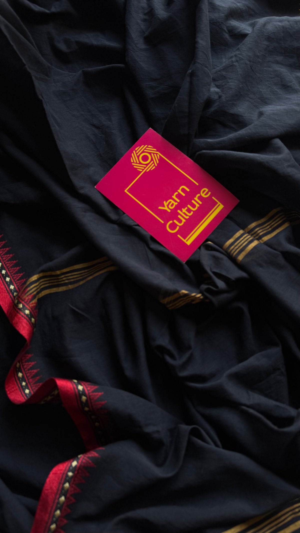 Handloom Bengal soft cotton saree, black with cream and red woven dual tone borders - YCBCMCSE42