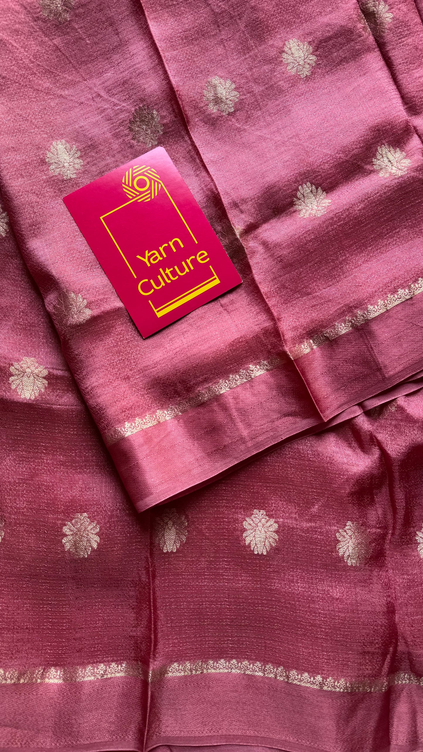 Onion pink in viscose soft silk with satin border, jacquard zari motifs - YCDOSFE199