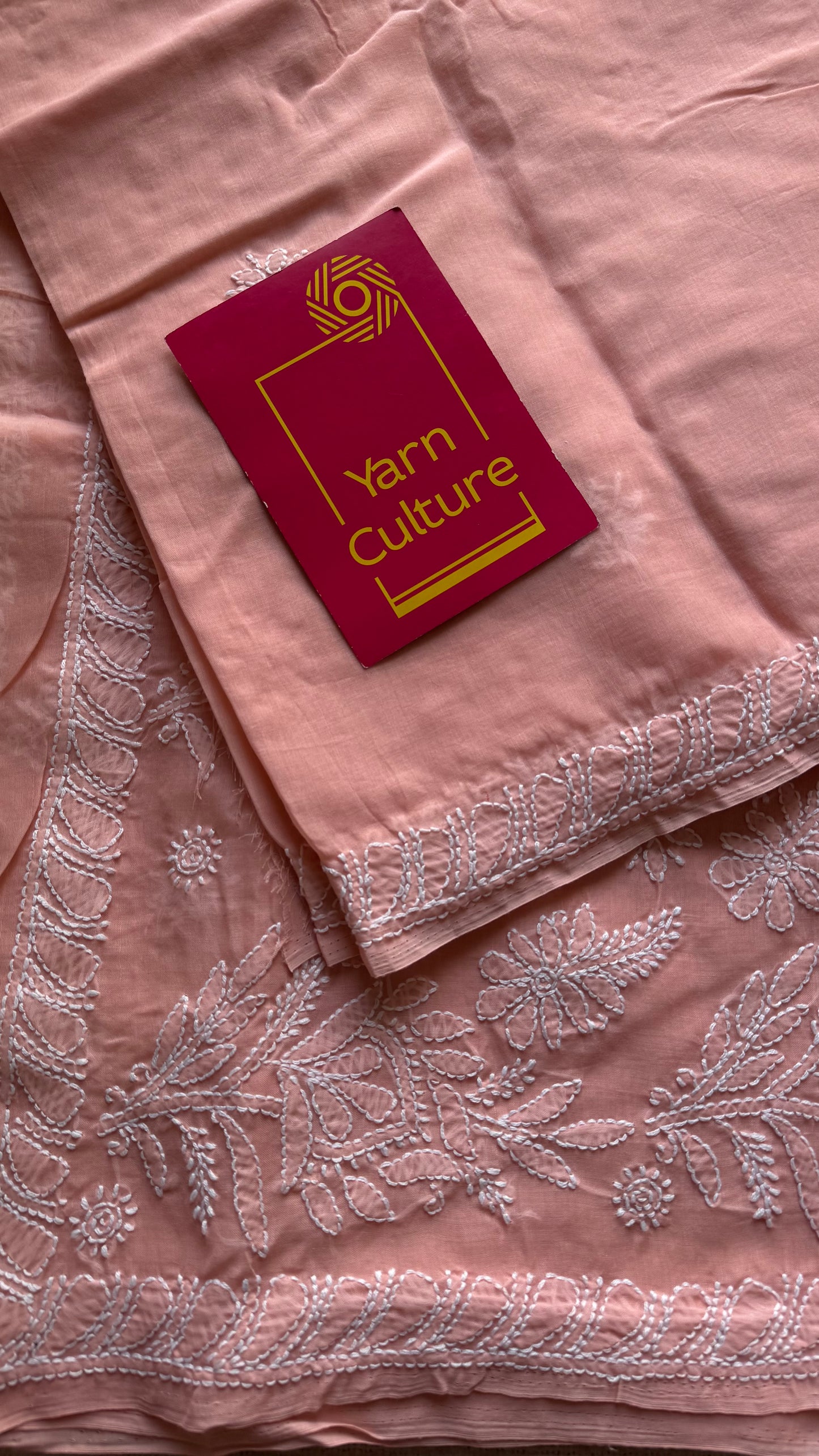 Noor - light peach hand-embroidered chikankari cotton saree - YCLCKFE426