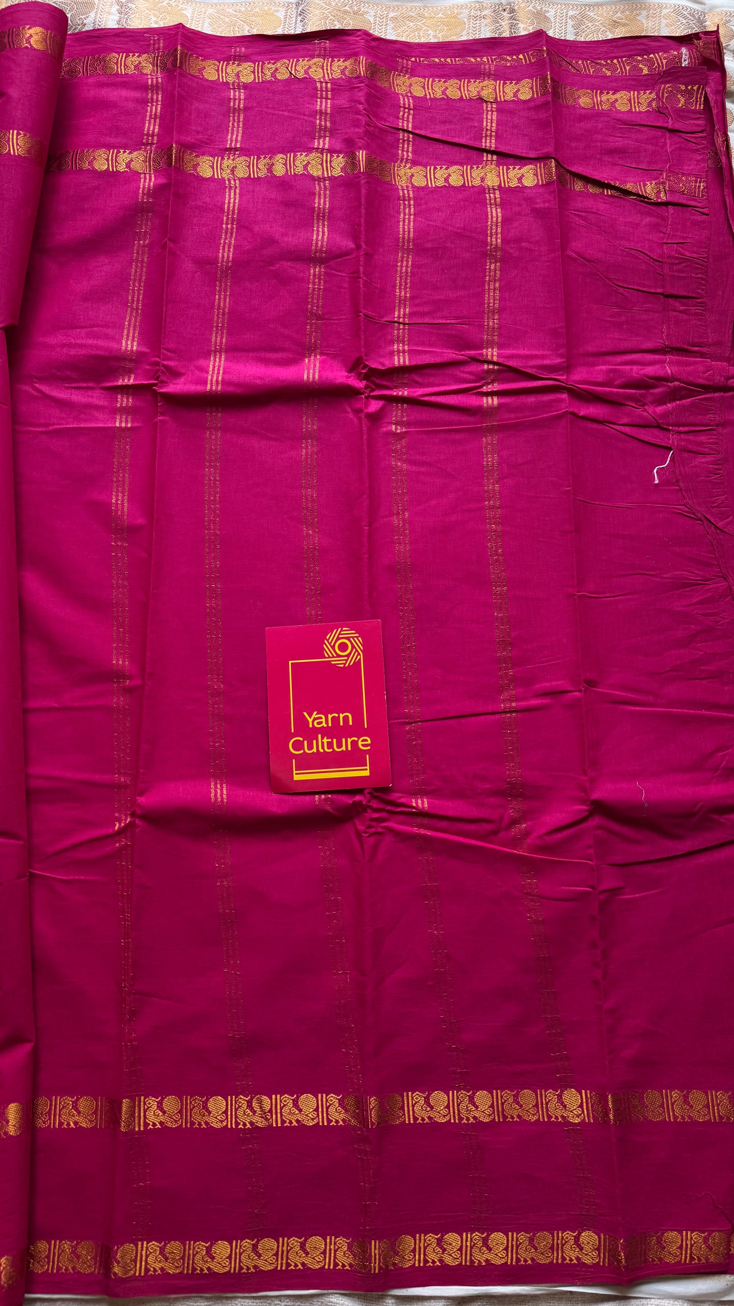 Hot pink rettaipettu peacock gap border, kattuchayam dyed madurai cotton saree  - YCCOTNMSAP101