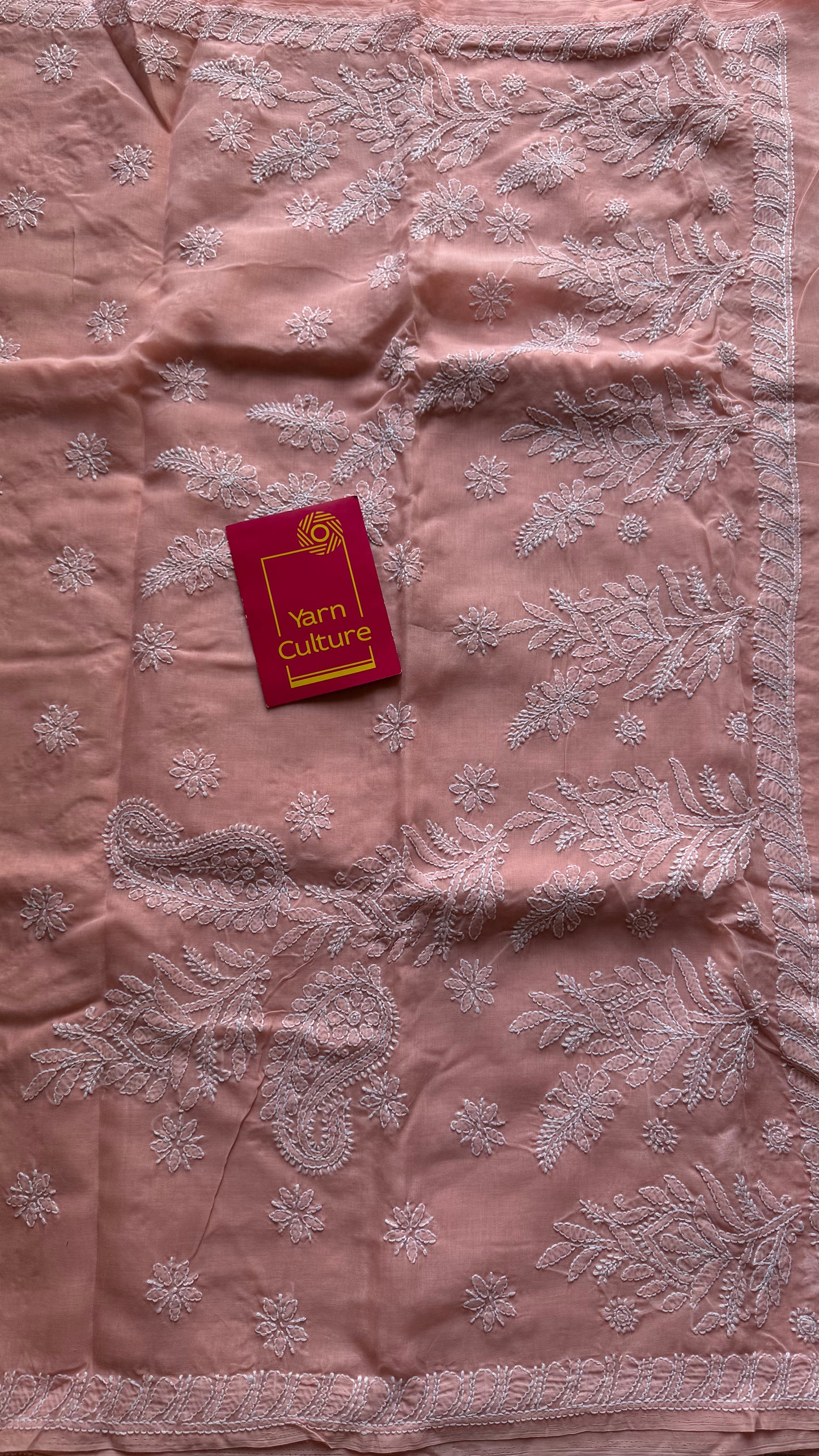 Noor - light peach hand-embroidered chikankari cotton saree - YCLCKFE426
