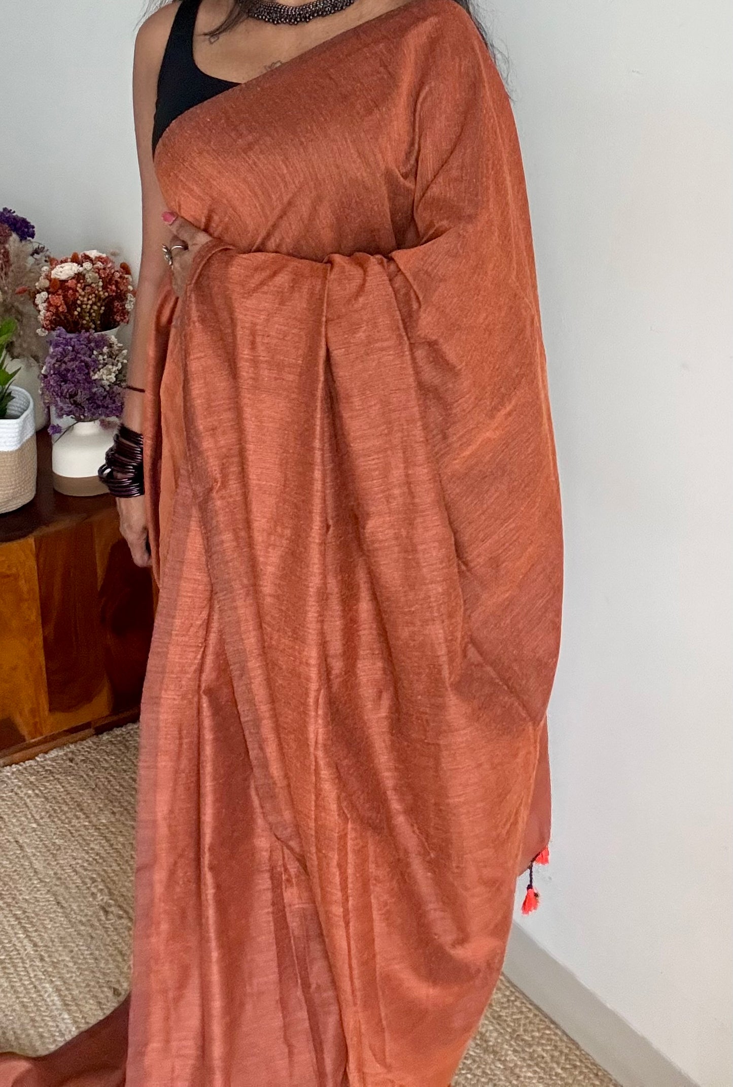 Rust orange soft cotton saree  - YCBCKCAP27