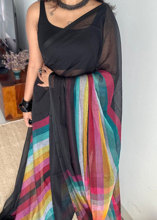 Black with colourblocks, mul cotton - YCBCJULMR11