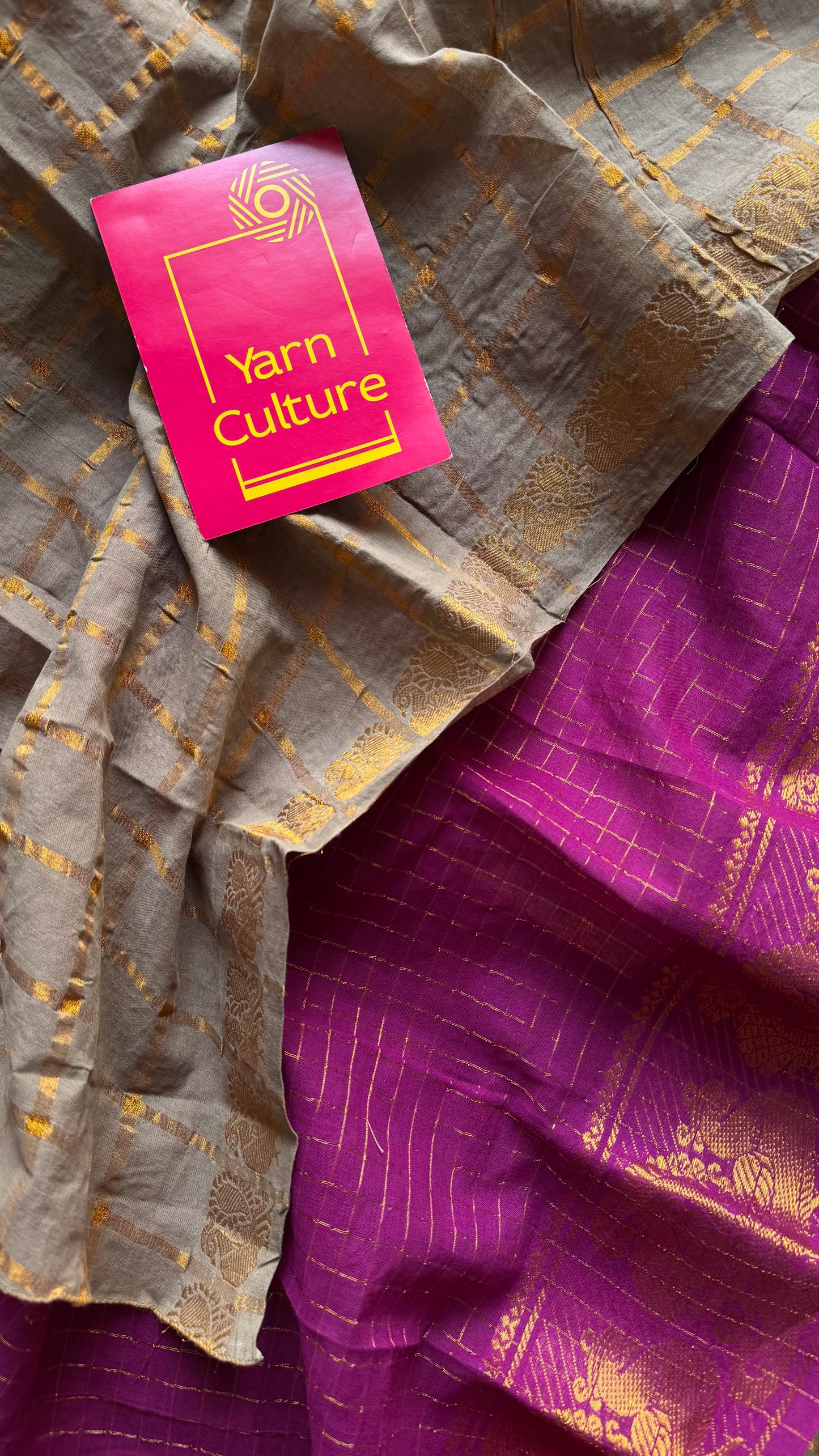 Warm grey with magenta, sungudi cotton half-half saree - YCCOTNMSFE344