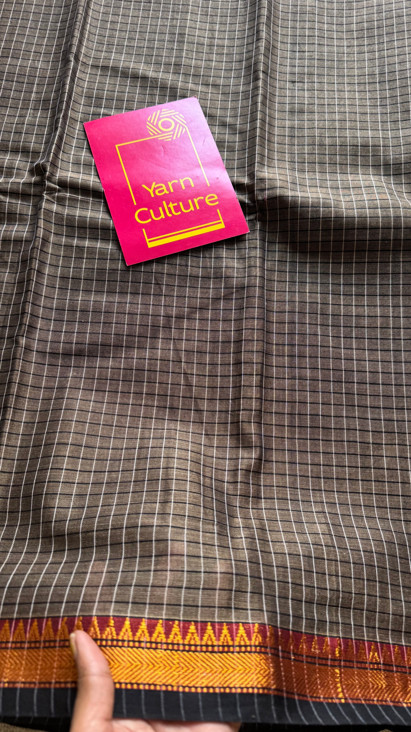 Grey with black checks, cotton silk blend, premium narayanpet saree - YCWOTDFE245