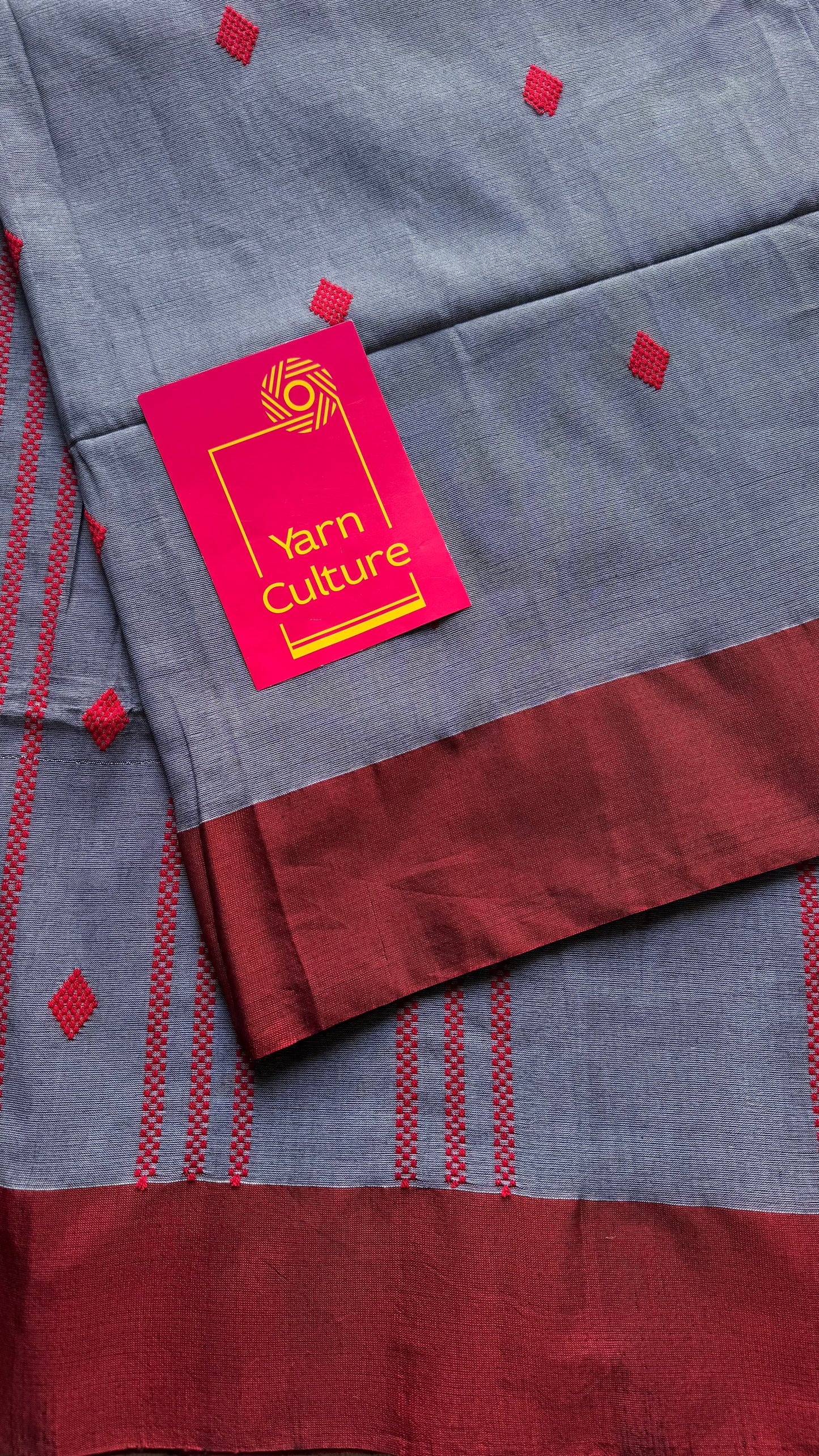Grey with maroon, soft khadi cotton with woven motifs - YCBCKCDE24