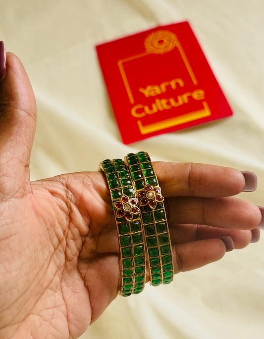 Green stone bangles, set of 2, sizes 2.4, 2.6, 2.8 - YCGPBA818