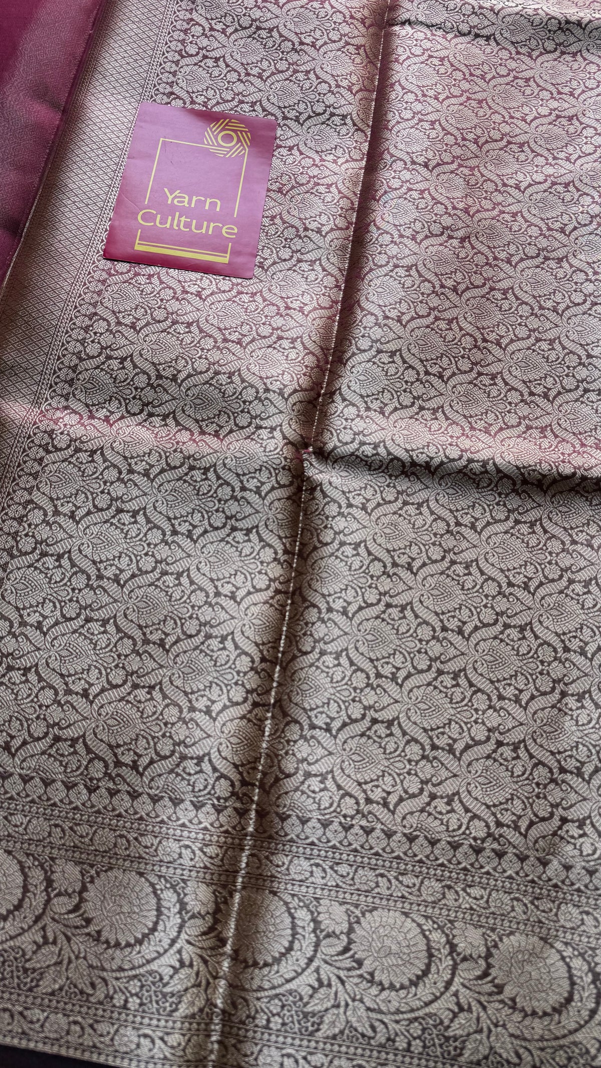 Wine pink tissue Banarasi saree with zari border - YCBLTOC78