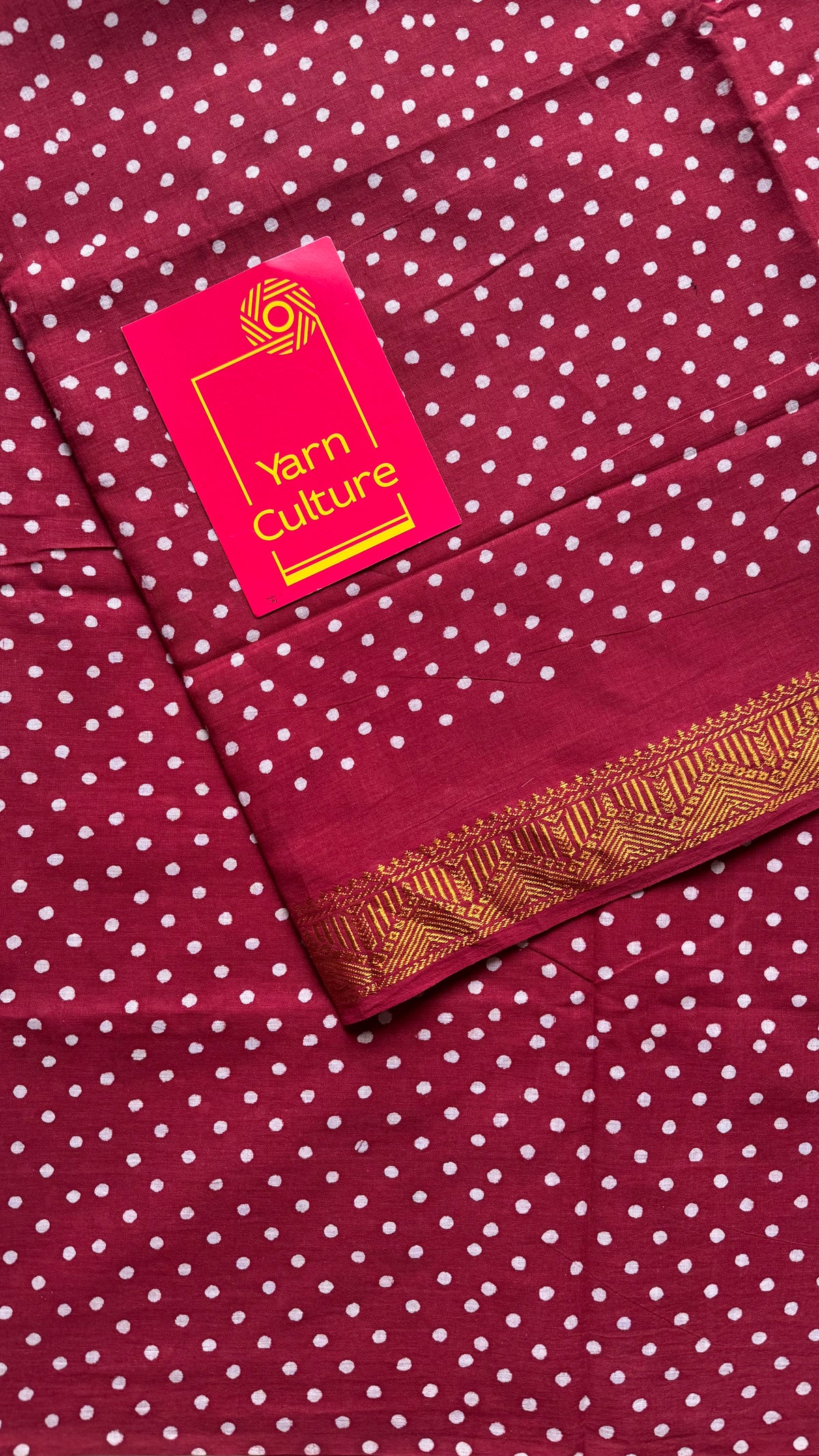 Red sungudi dotted, single-side border, kattuchayam dyed madurai cotton saree - YCCOTNMSSE05