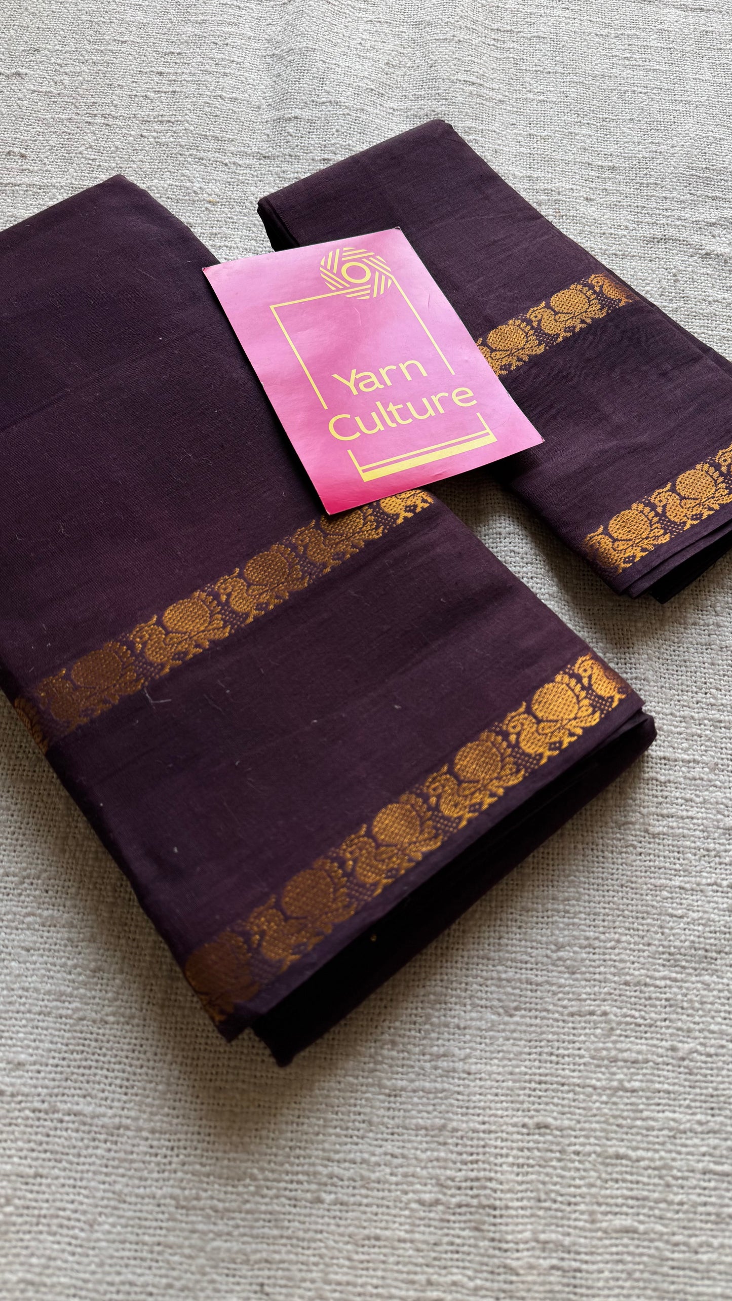 Brown rettaipettu peacock double bordered, kattuchayam dyed madurai cotton saree  - YCCOTNMSFE328