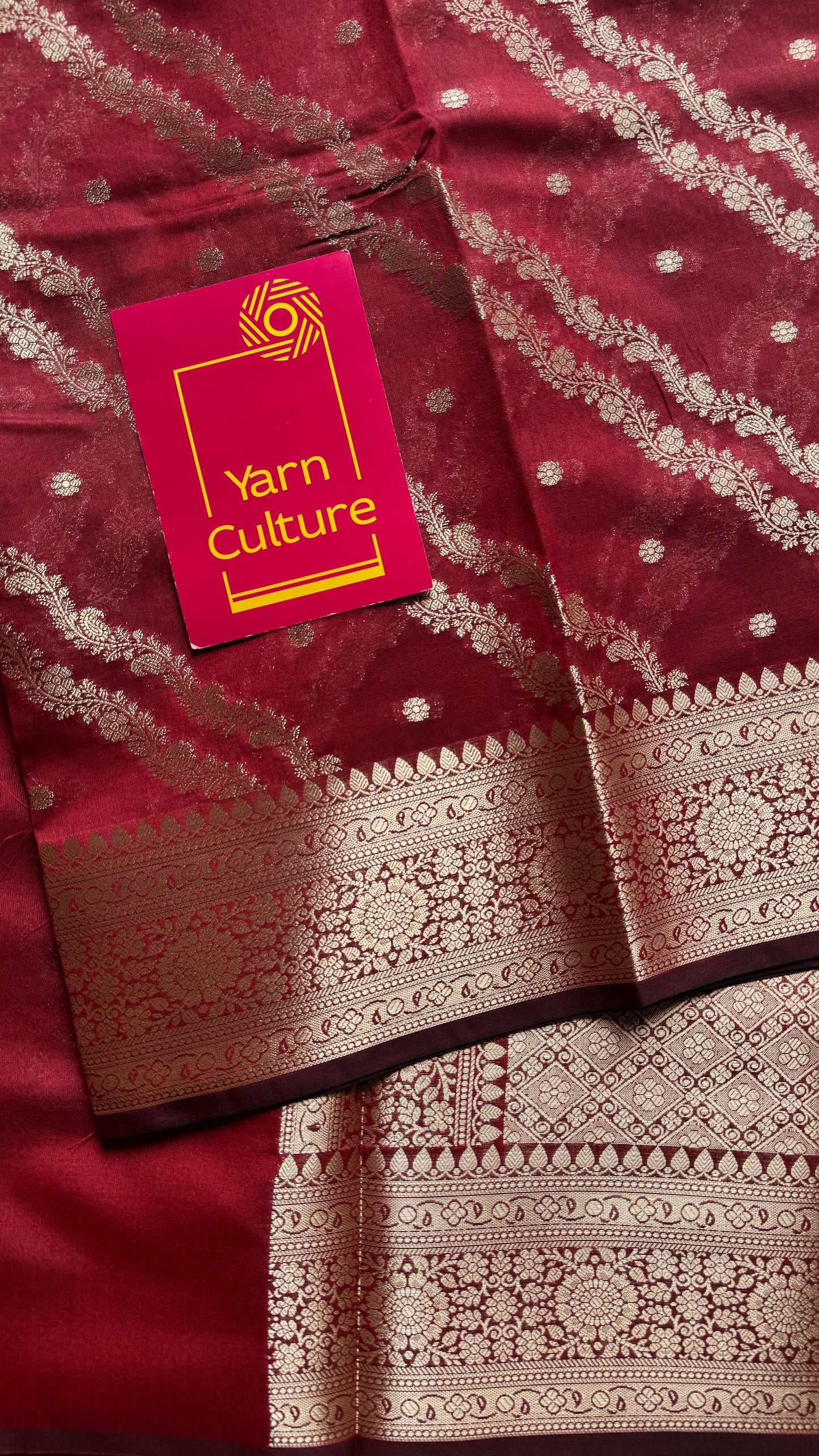 Maroon floral zari, Banarasi semi-georgette - YCDESE13