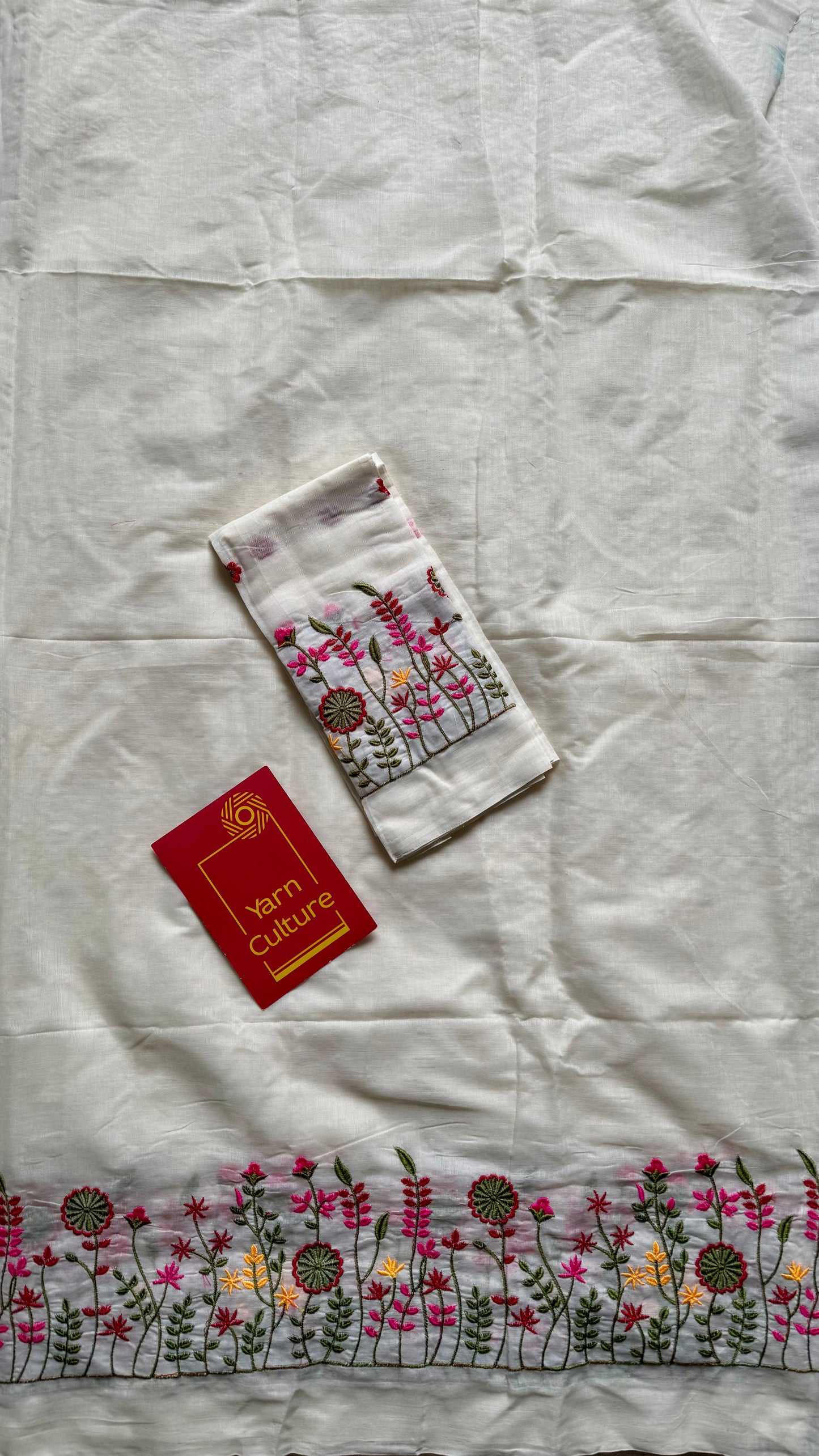 Meera : Ivory with one side floral embroidery, soft cotton - YCONBCSC232