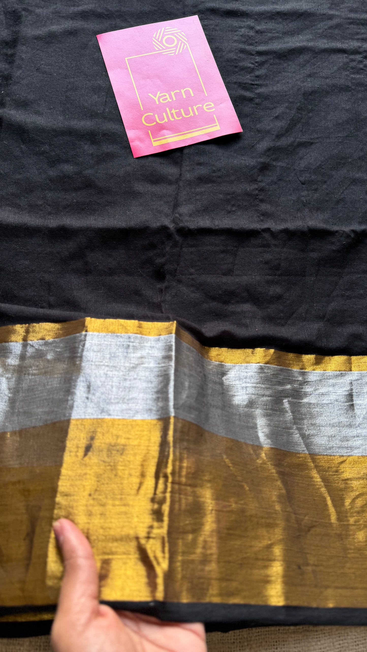 Black mul with silver and antique gold zari border - YCBCMCNO57