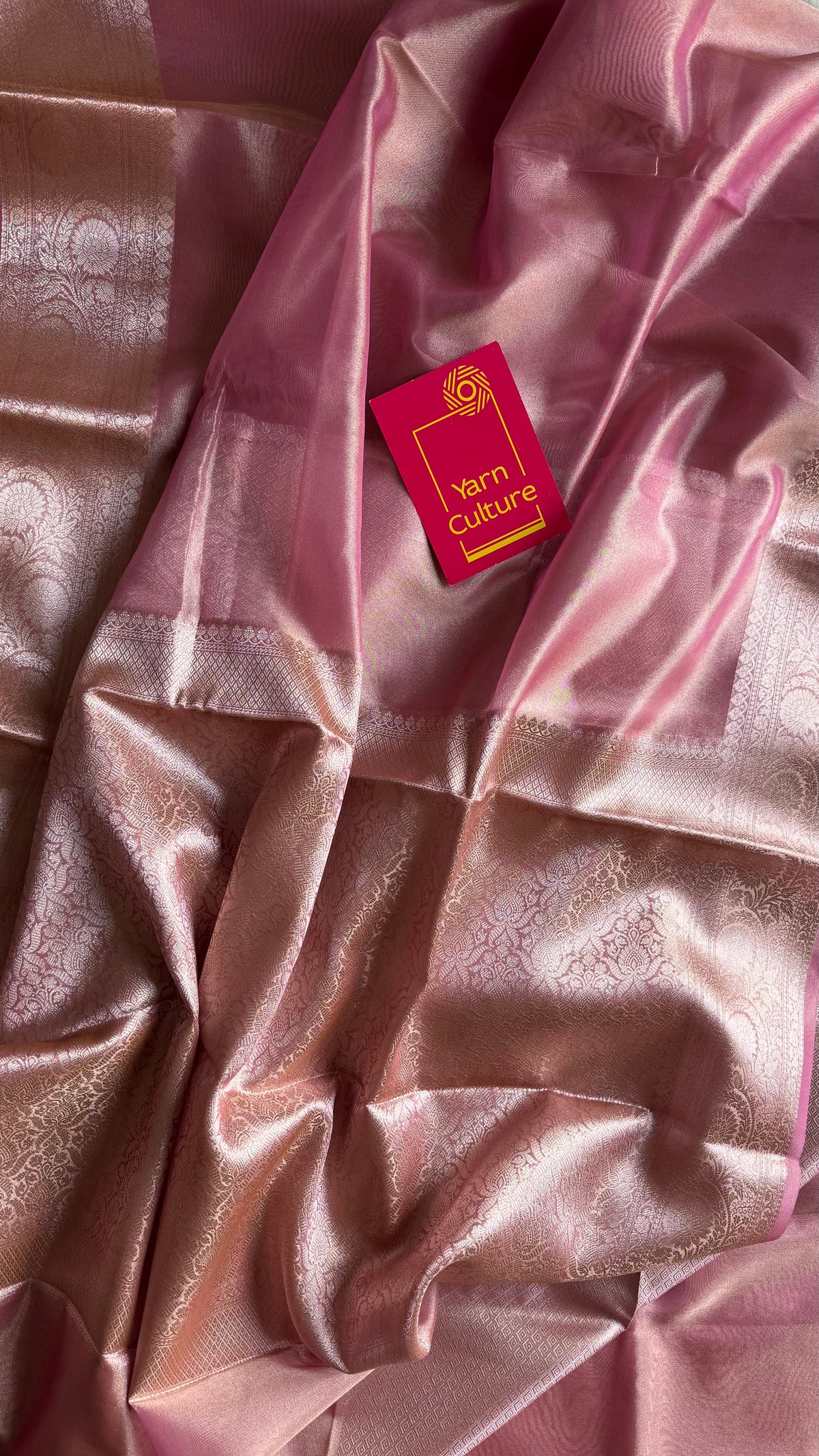 Pink tissue Banarasi saree with zari border - YCBLTOC90