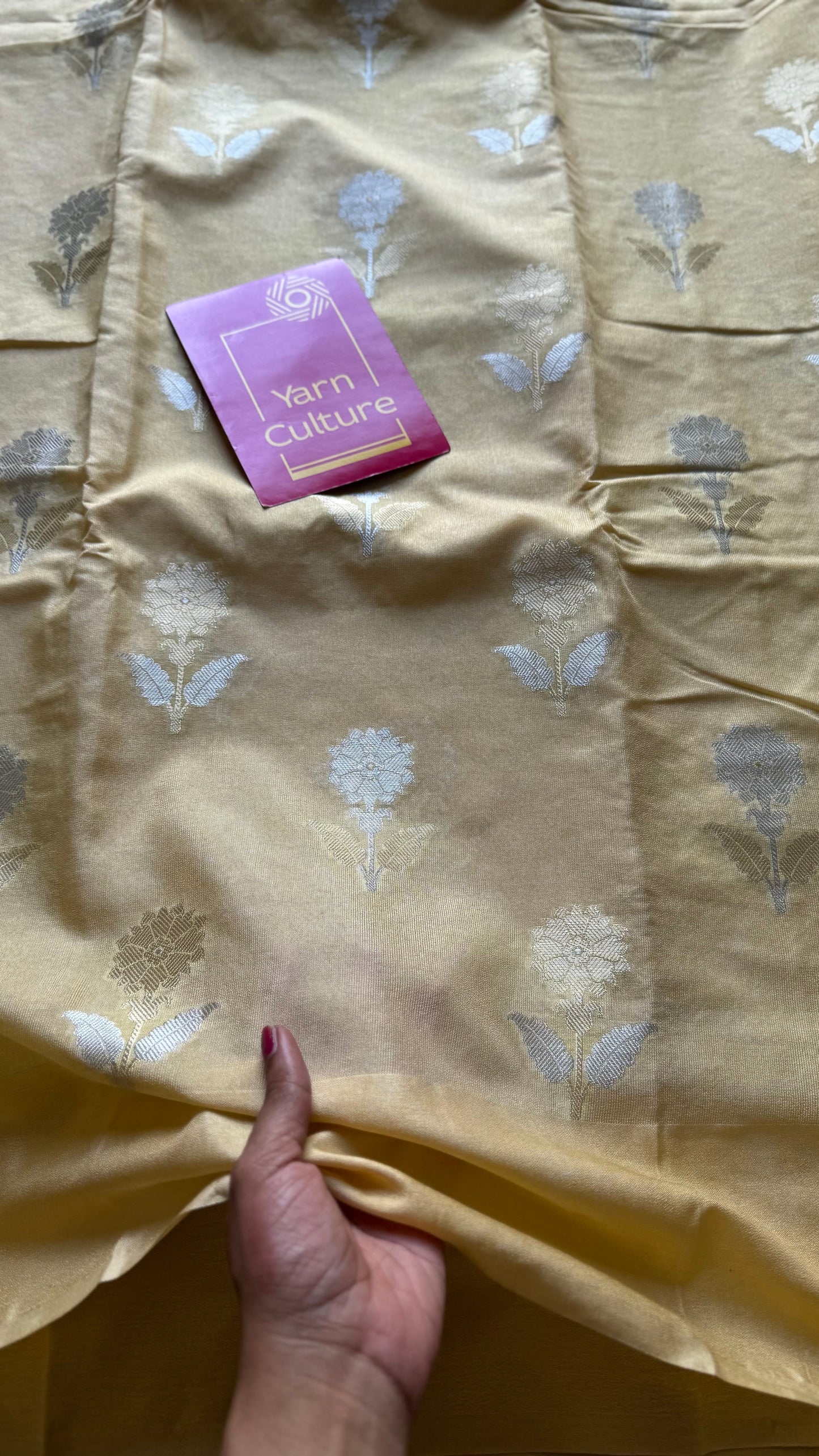 Cream with gold and silver floral buttas, Banarasi semi-crepe silk - YCDESE48