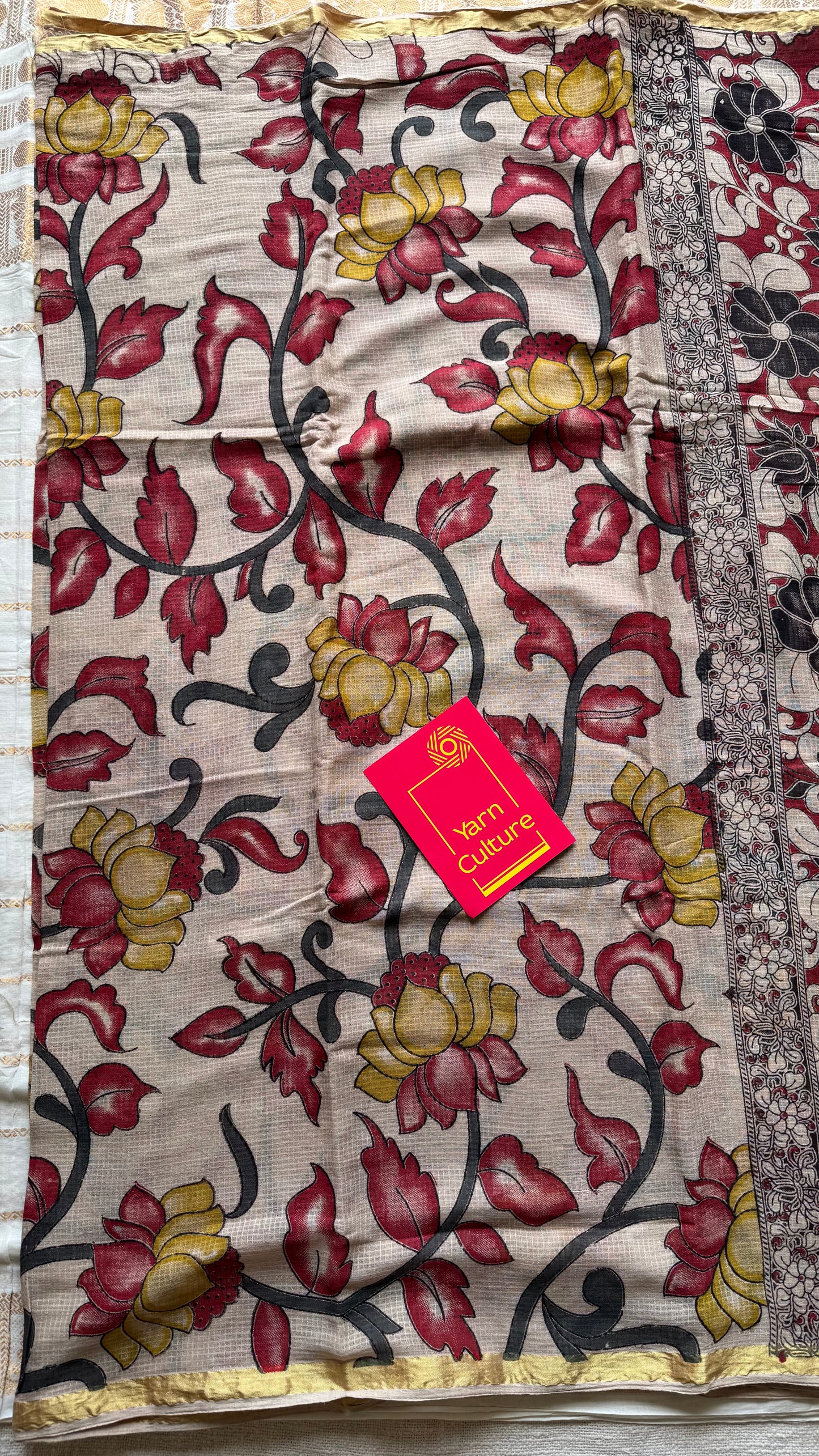 Cream multicoloured floral kalamkari saree in kota - YCWOTDMA357