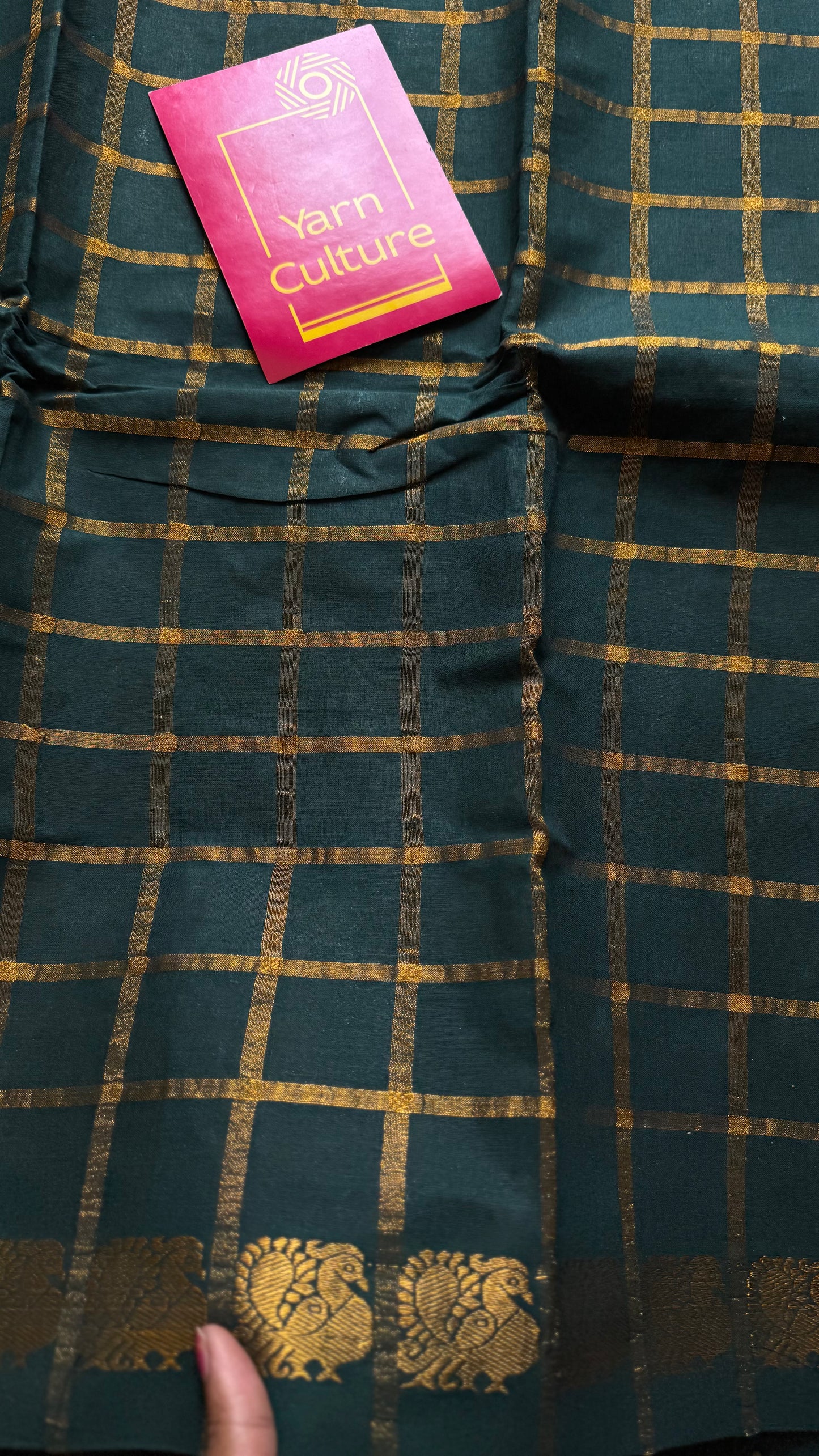 Bottle green pavithra kattam kattuchayam dyed madurai cotton saree - YCCOTNMSAP121