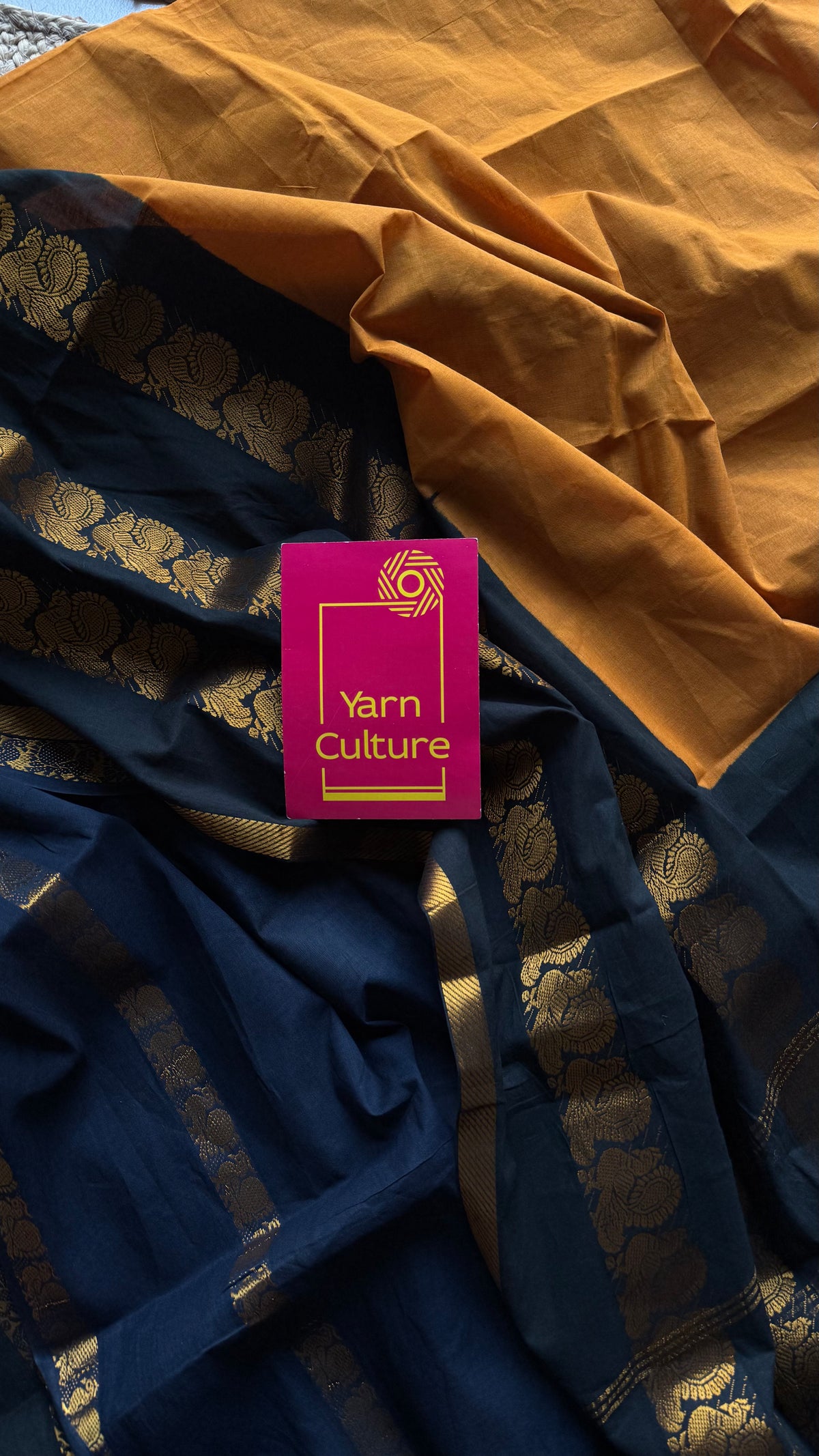 Turmeric yellow with black, cotton half and half saree - YCCOTNIDOC138