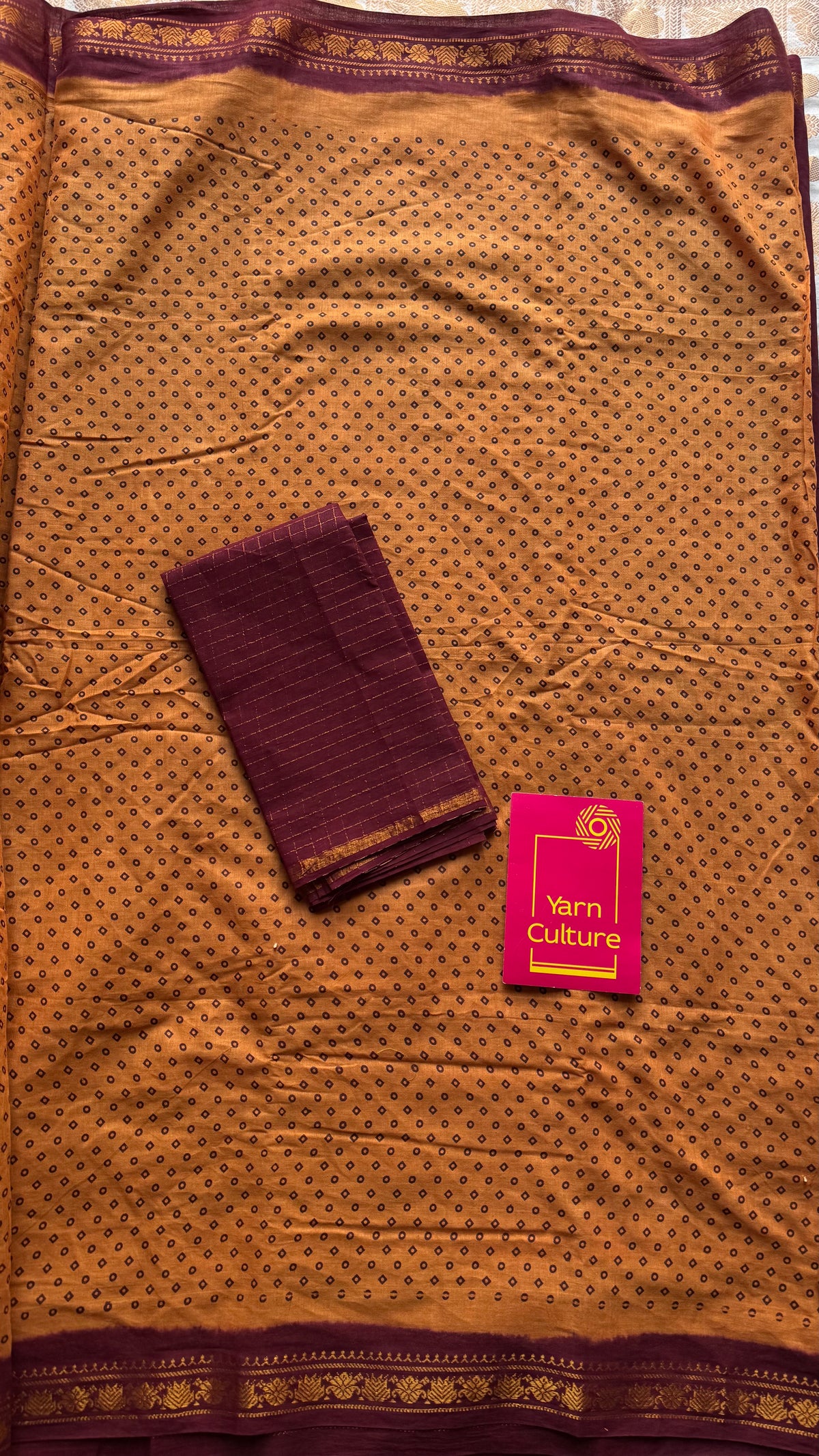 Maroon with light orange, sungudi and chettinad cotton half and half saree - YCCOTNIDOC130