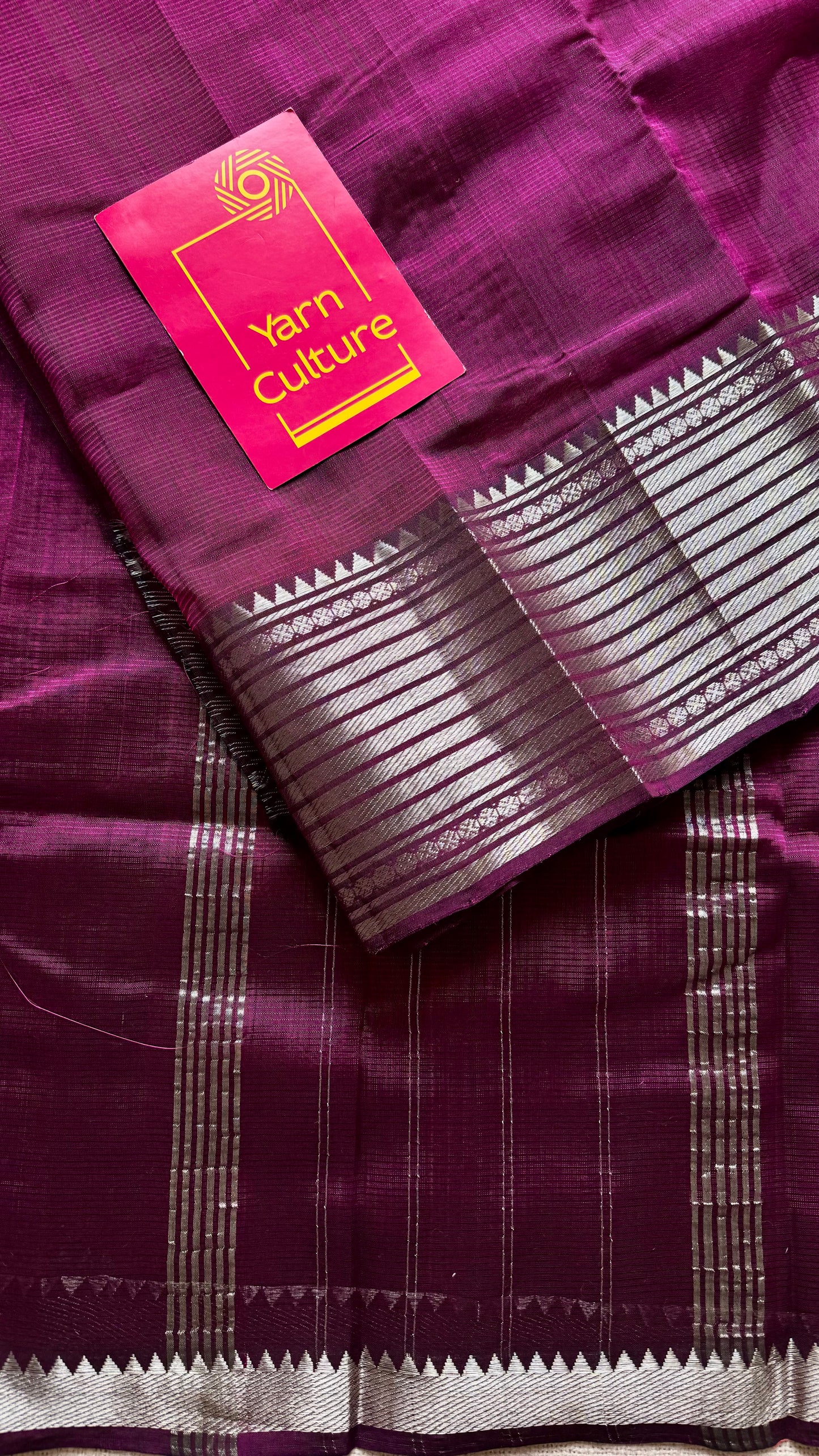 Purple pink with silver woven zari border, mangalgiri silk cotton, handwoven, soft, light weight- YCWOTDFEM406