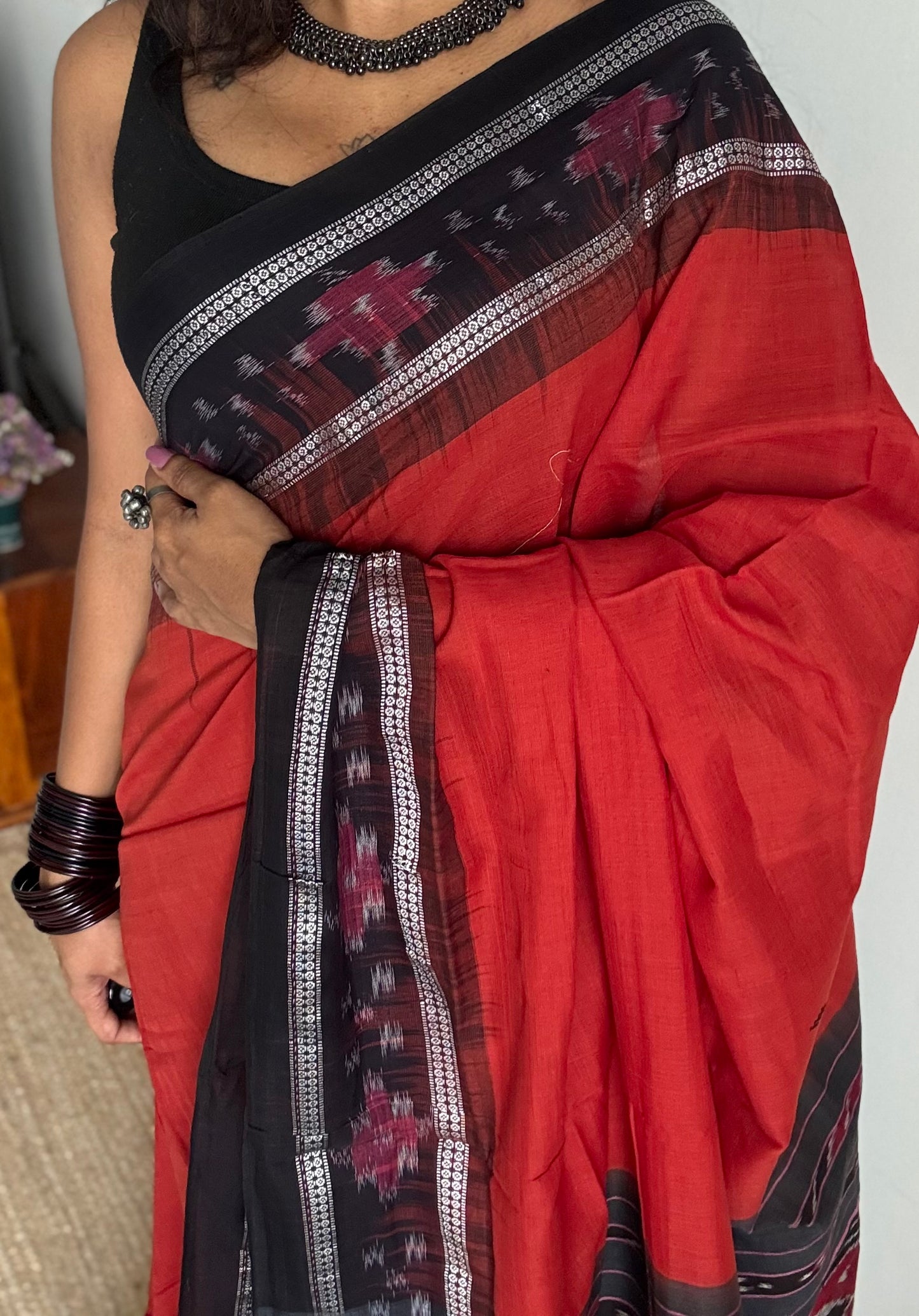 Palasha - brick red Sambalpuri handloom cotton - YCHOTESJA204