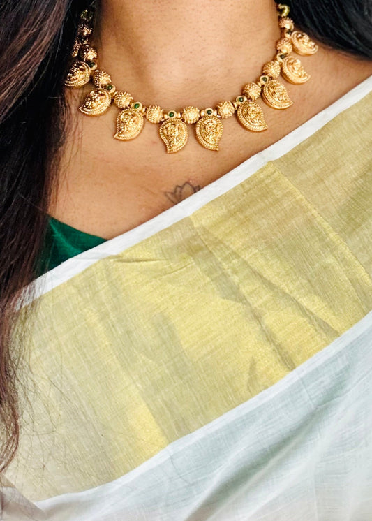 Mango pendant necklace, green beads, with earrings - YCGPNP749