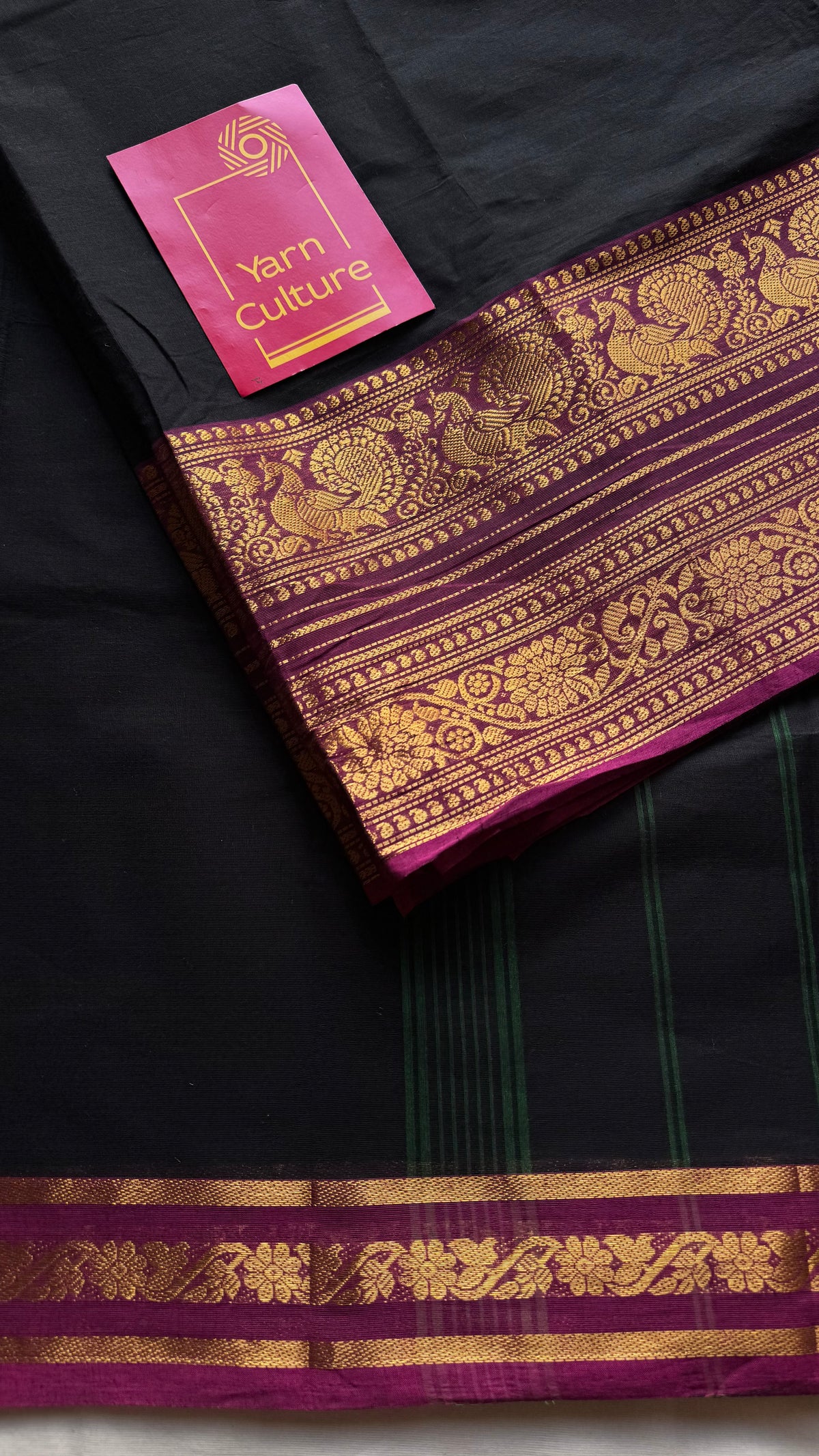 Black with purple pink (vadamalli) wide zari border kanchi cotton saree - YCCOTNCKSE20