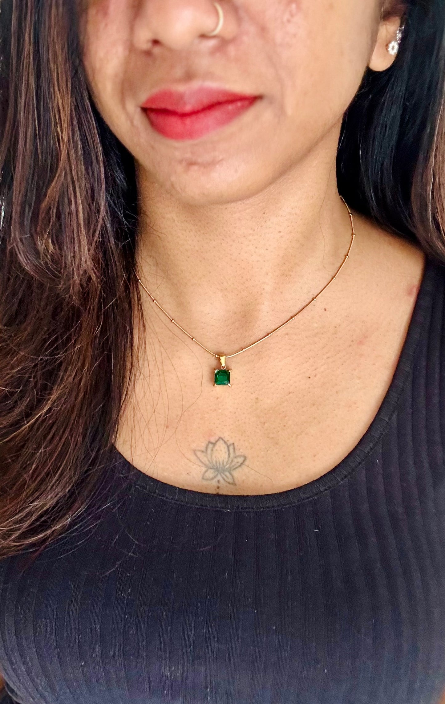 Gold plated chain, green pendant - YCGPC249