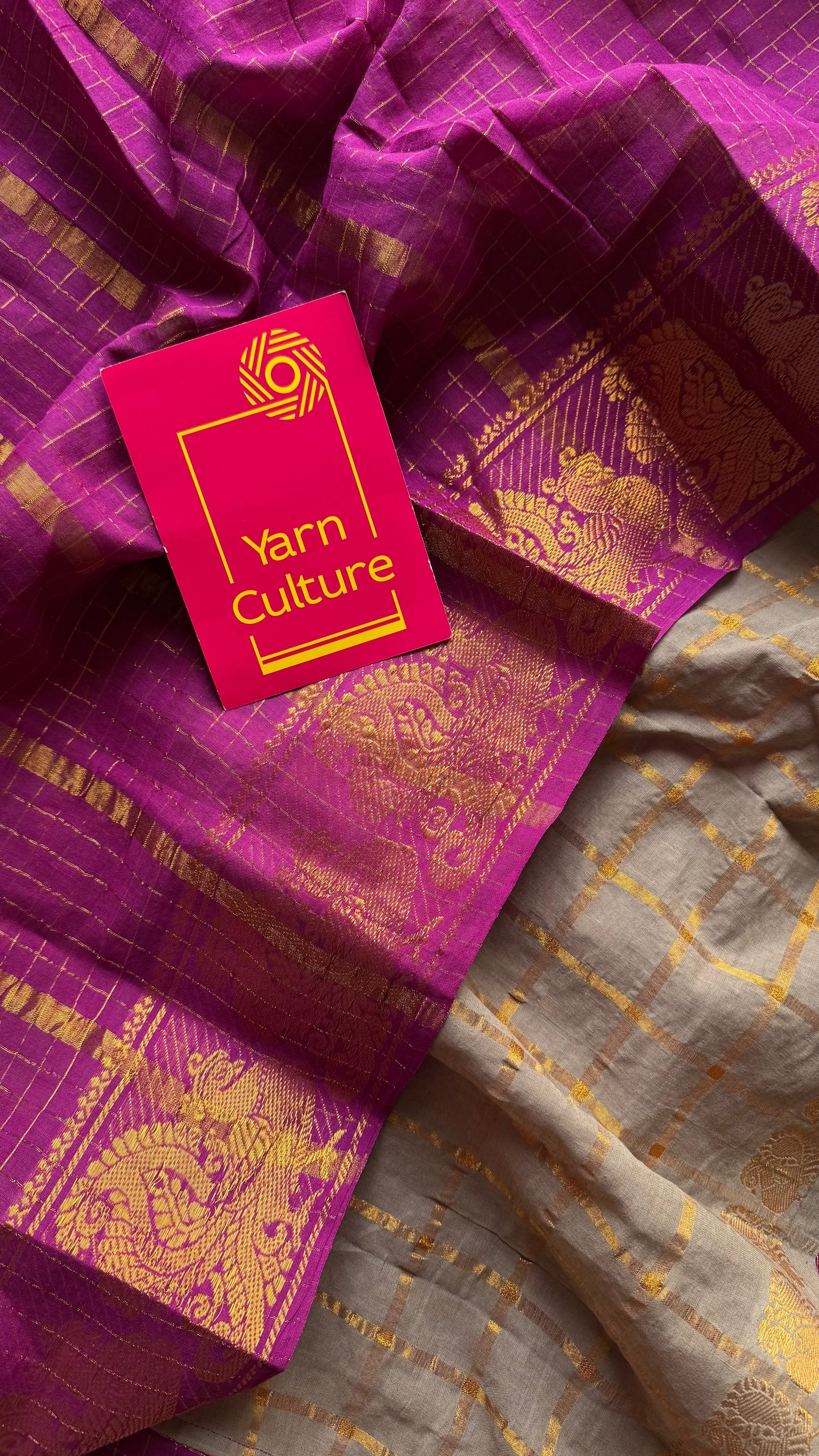 Magenta with warm grey, sungudi cotton half-half saree - YCCOTNMSFE345