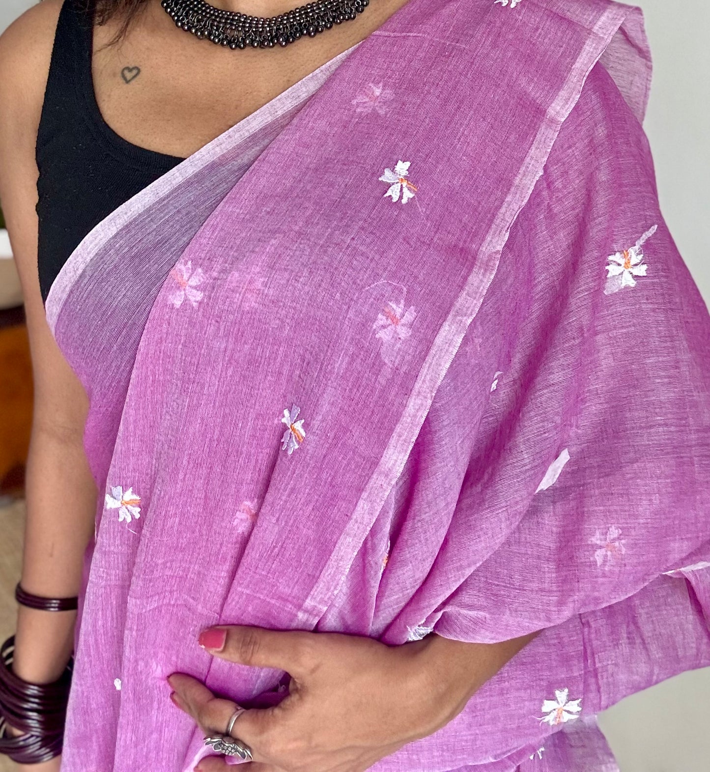Mauve pink parijat mul cotton saree  - YCBCMCAP33