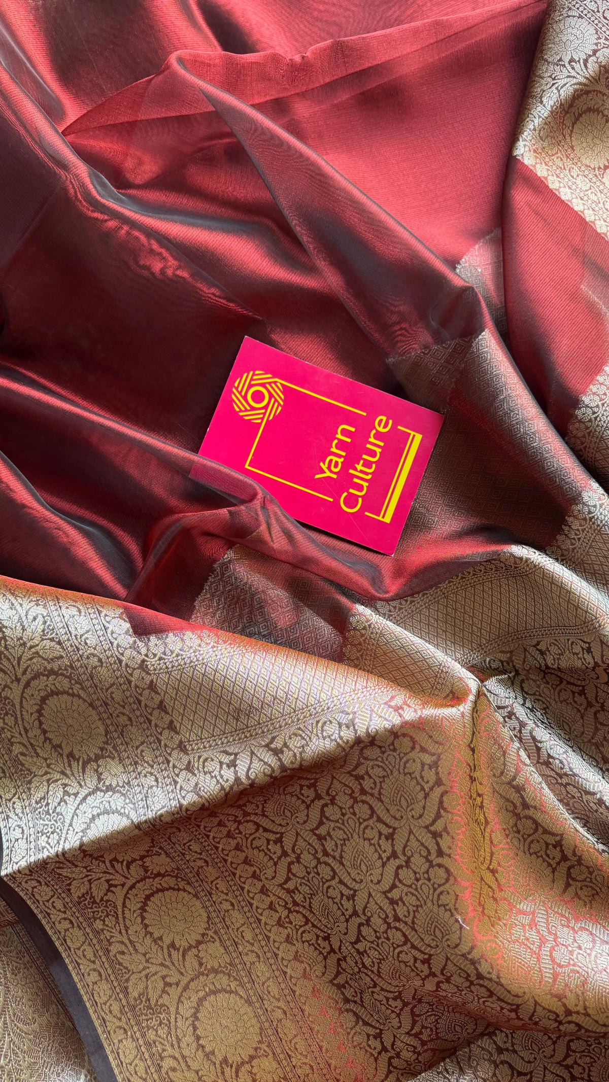 Dark red tissue Banarasi saree with zari border - YCBLTOC84