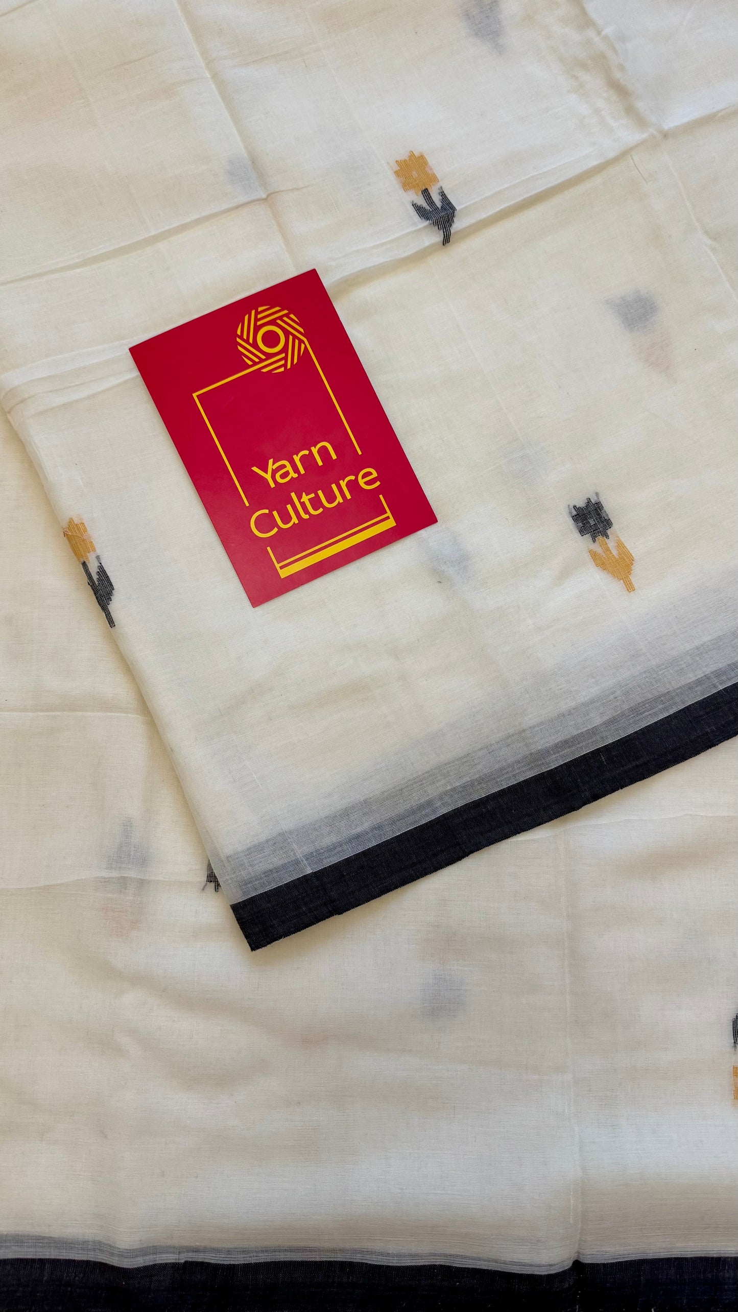 Ivory soft cotton saree, jamdani floral work - YCIEON31