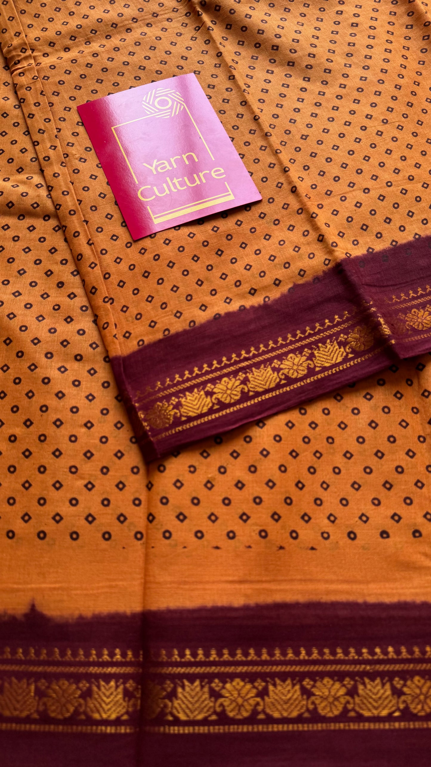 Light orange with maroon contrast, kattuchayam dyed madurai cotton saree - YCCOTNMA249