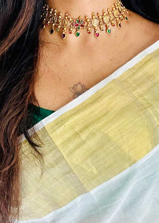 Mango coin necklace with ruby green drops, with earrings - YCGPNP734