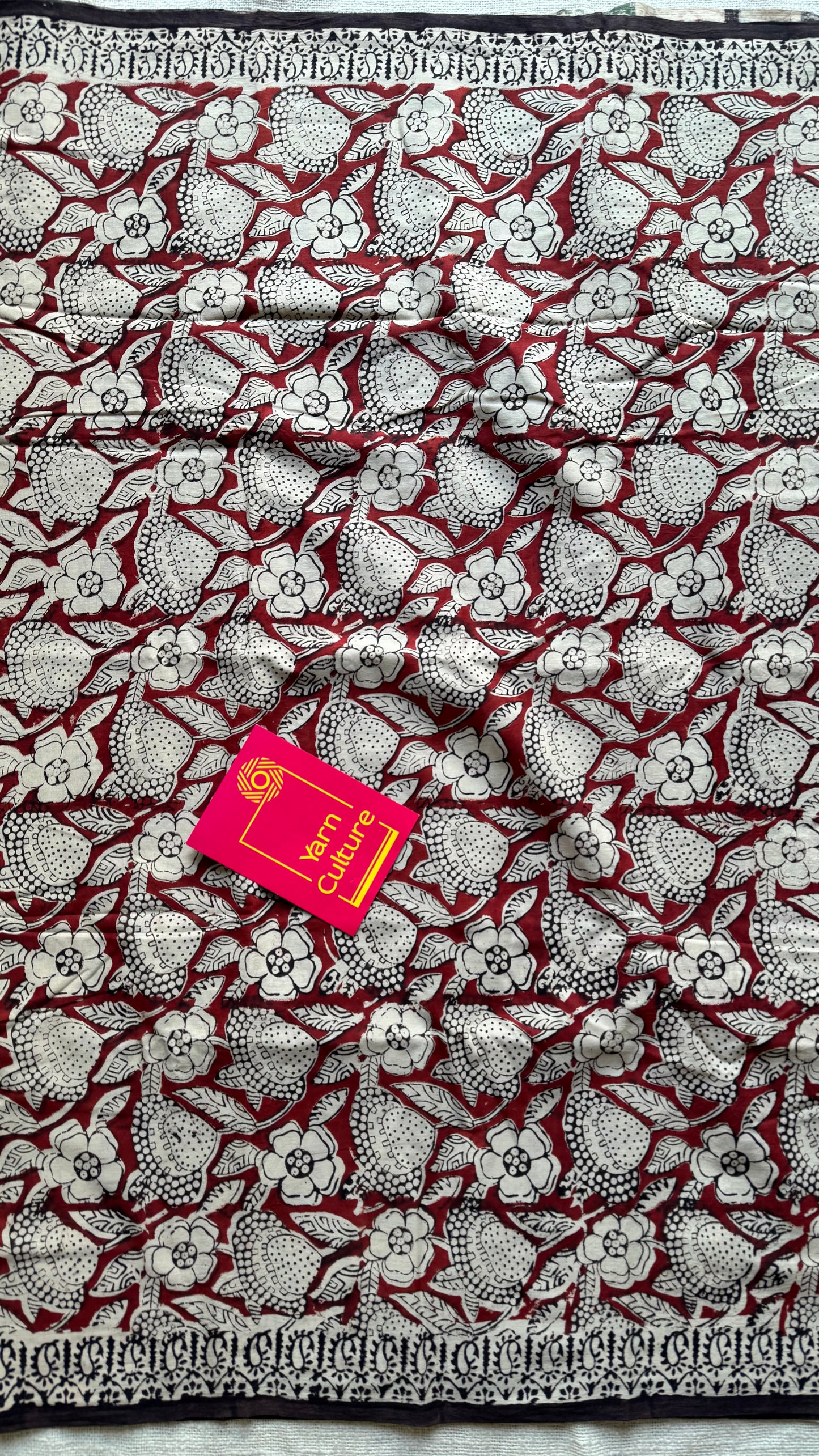 Kesar - a warm red with floral motifs, block print, soft cotton - YCWOTDNOBP90