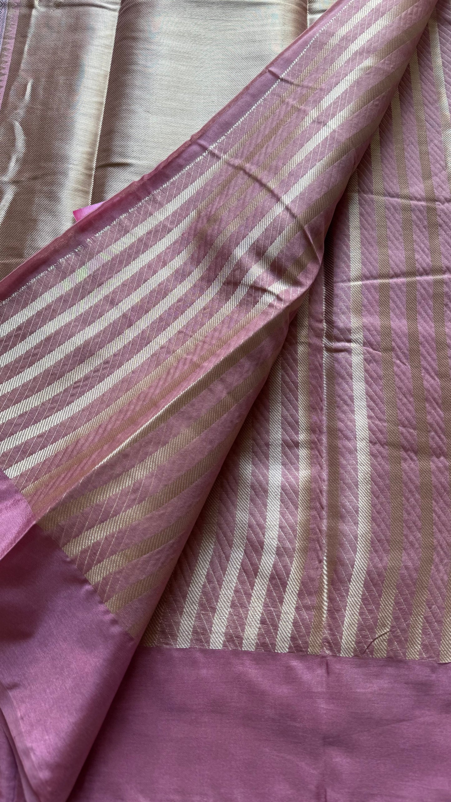 Dusty pink with gold and silver floral buttas, Banarasi semi-crepe silk - YCDESE46