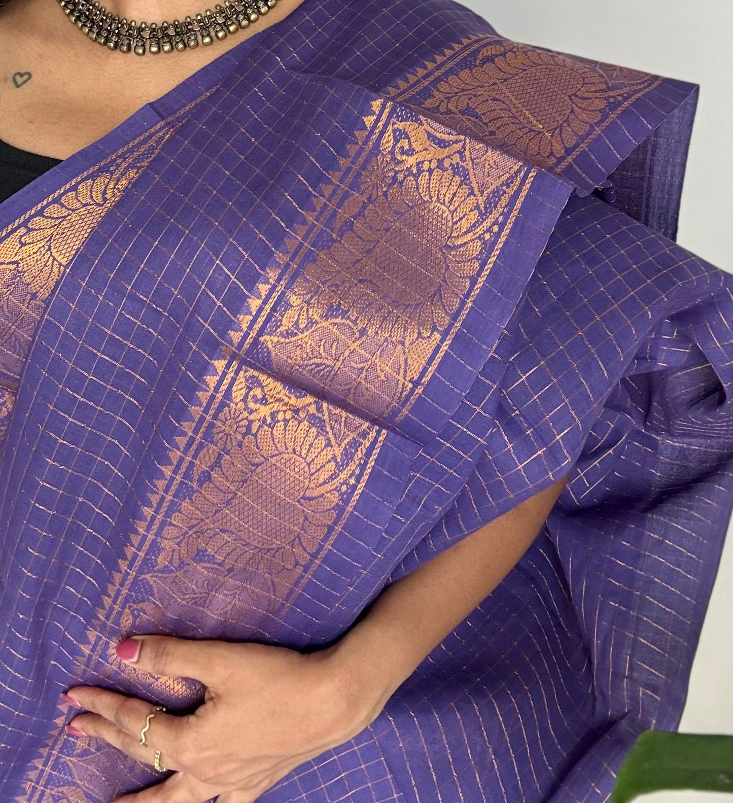 Purple zari checkered sungudi, kattuchayam dyed madurai cotton - YCCOTNMSAP118