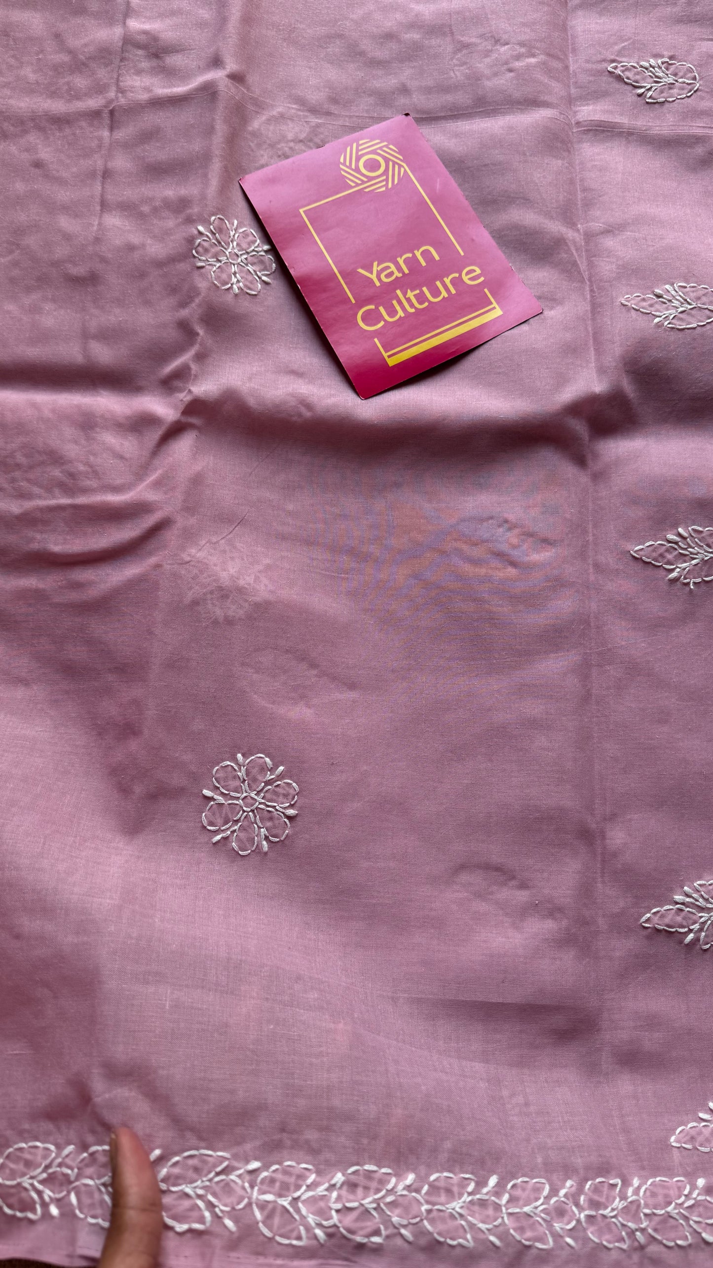 Sahar - light mauve hand-embroidered chikankari cotton saree - YCLCKFE418