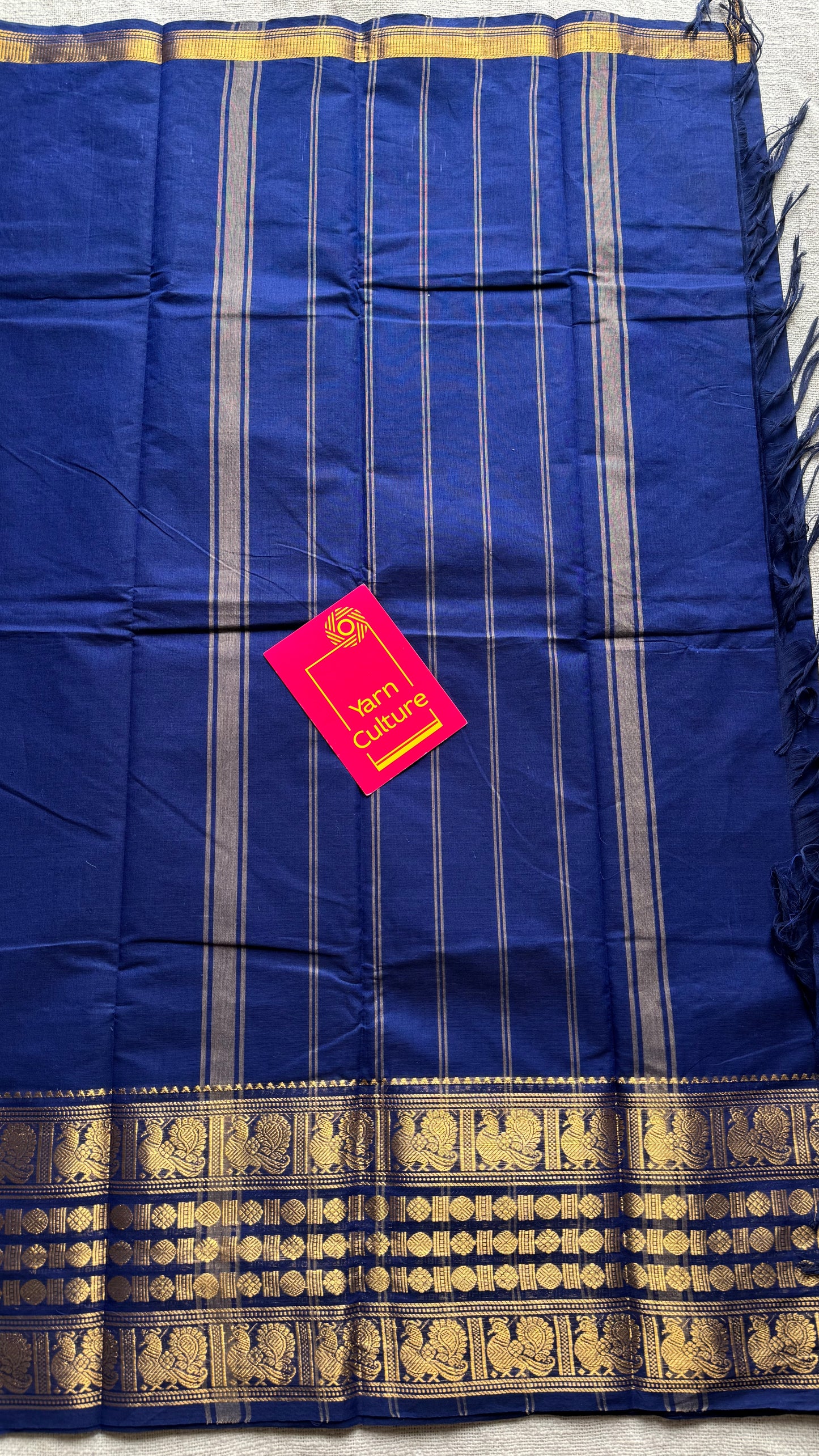 Dark blue with single side broad zari border, chettinad cotton - YCCOTNAUC55