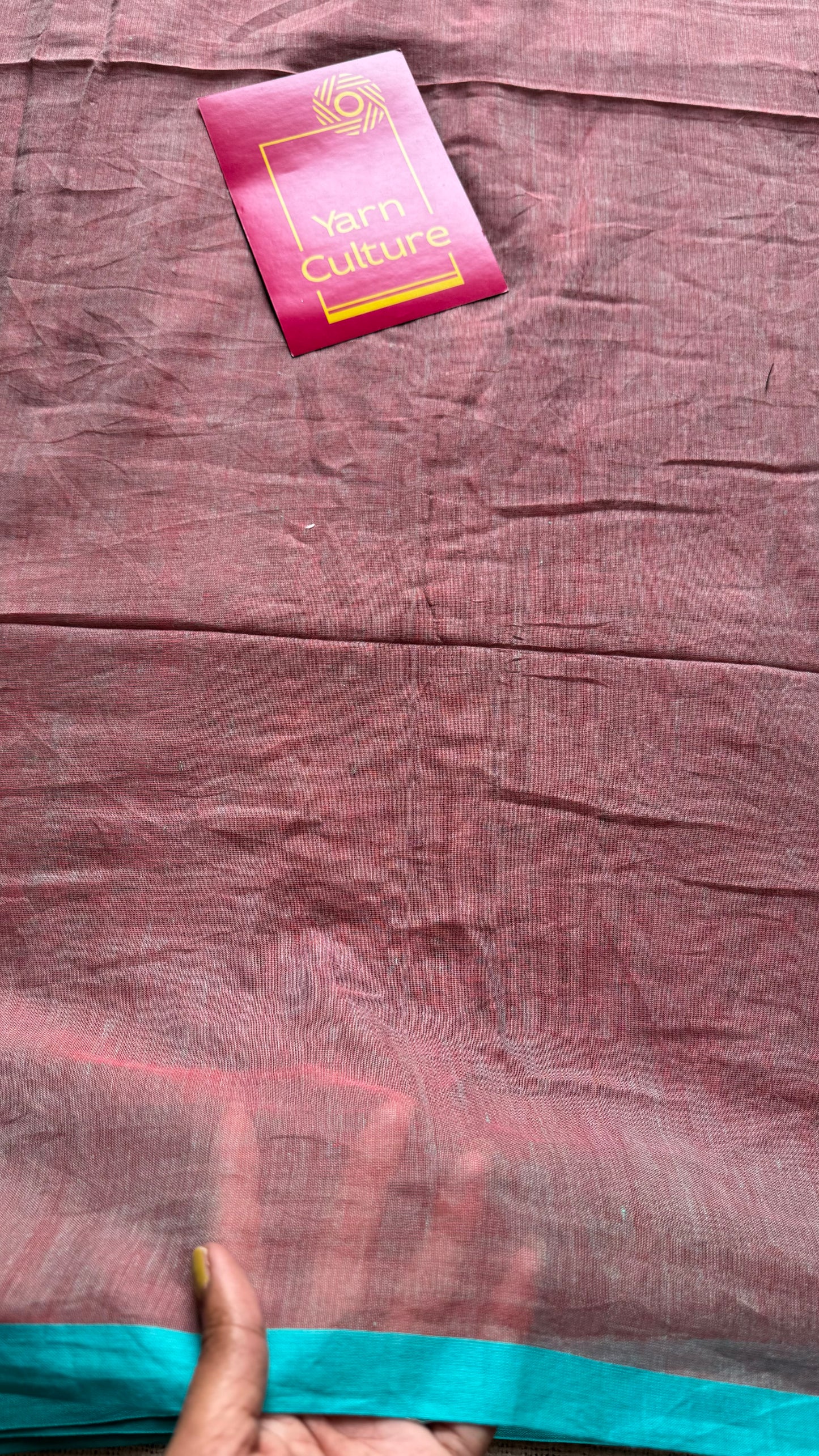 Dusky pinkish brown with aqua blue border mul cotton saree - YCBCMCFE222