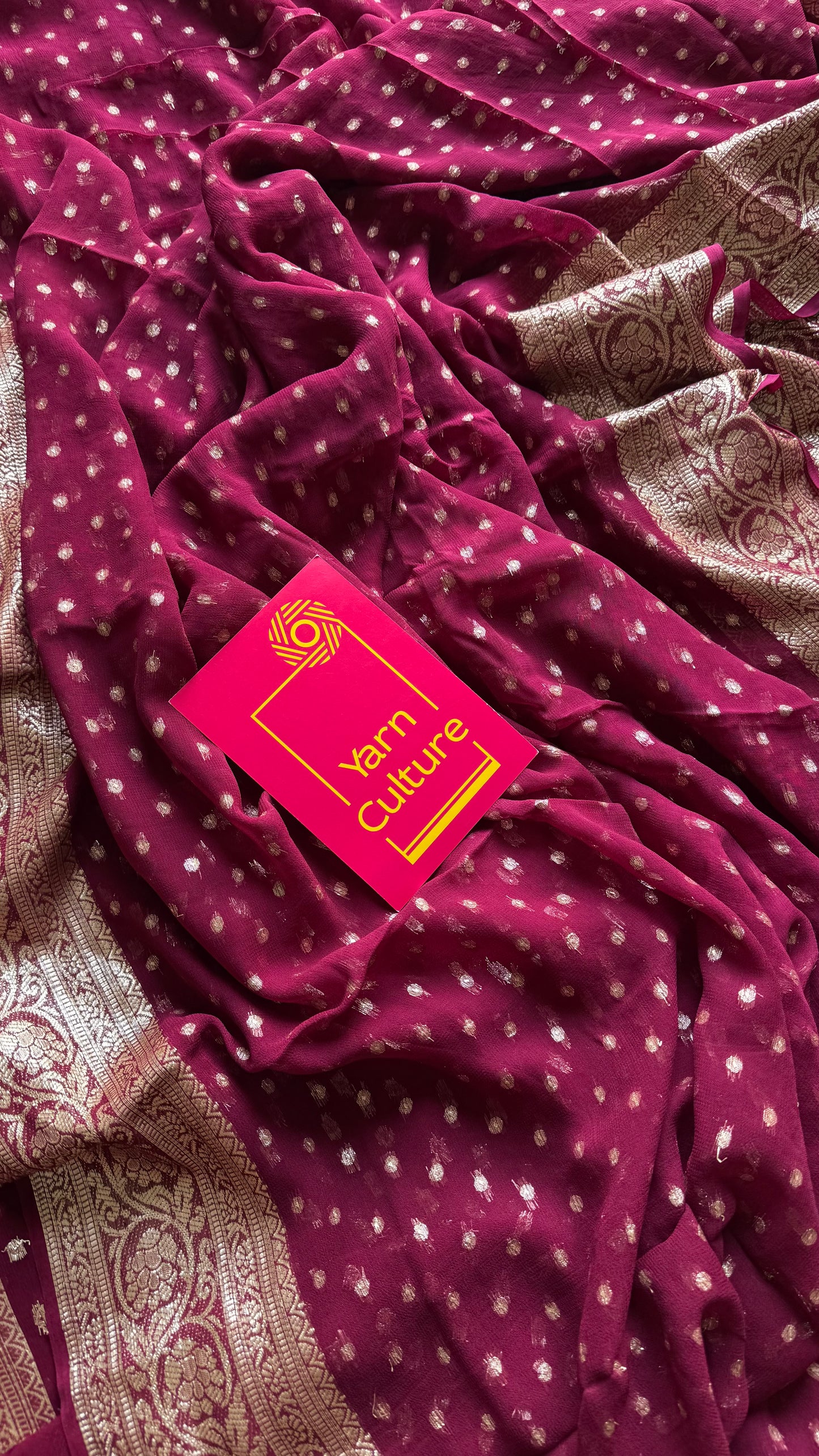 Ruby red viscose georgette saree with zari motifs - YCDOSFE203