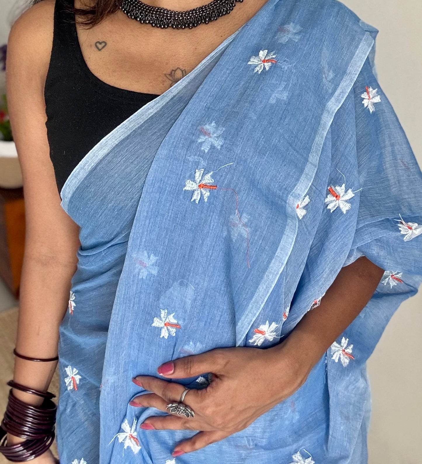 Soft blue parijat mul cotton saree  - YCBCMCAP30