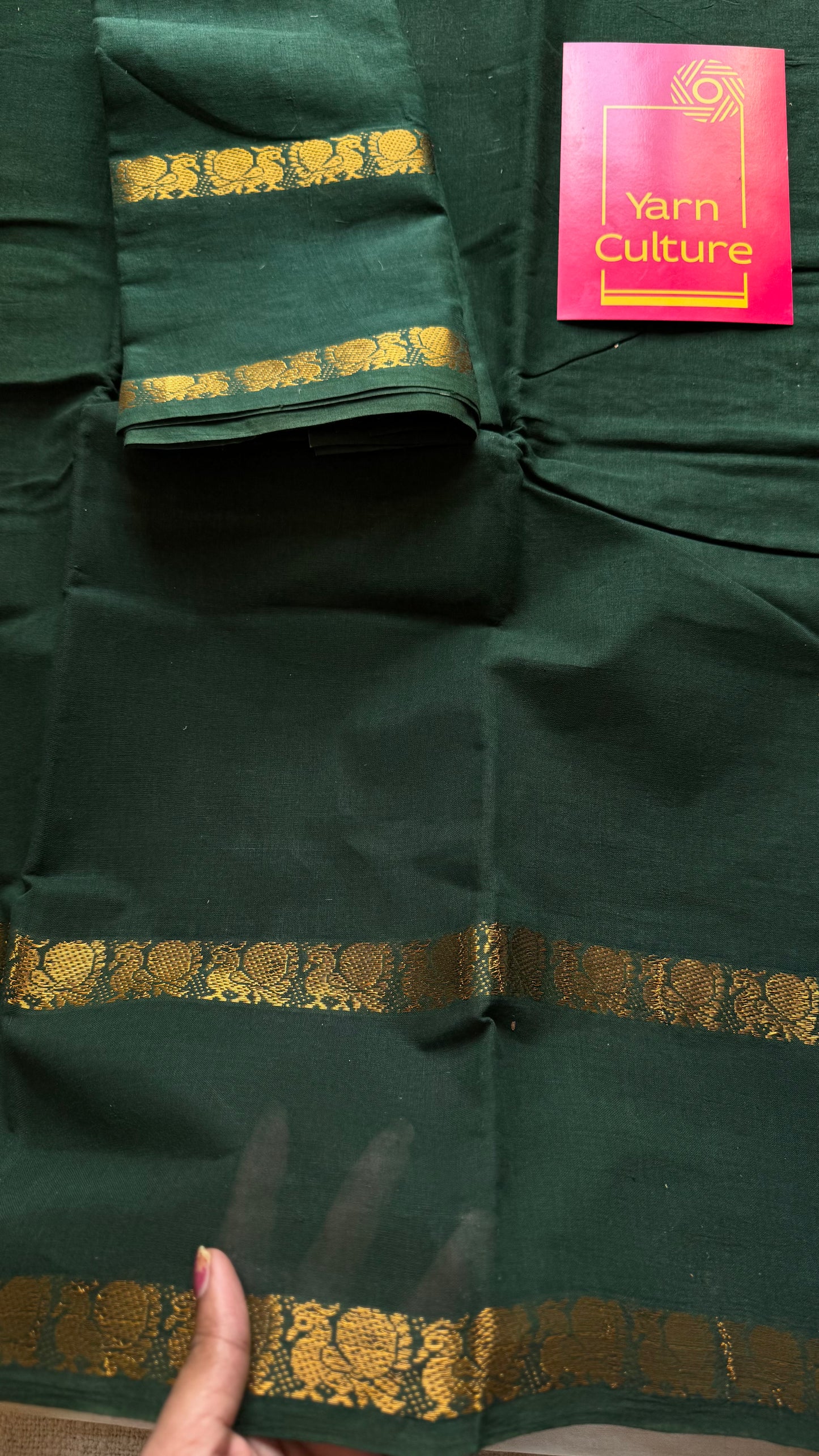Dark green rettaipettu peacock double bordered, kattuchayam dyed madurai cotton saree - YCCOTNMA255