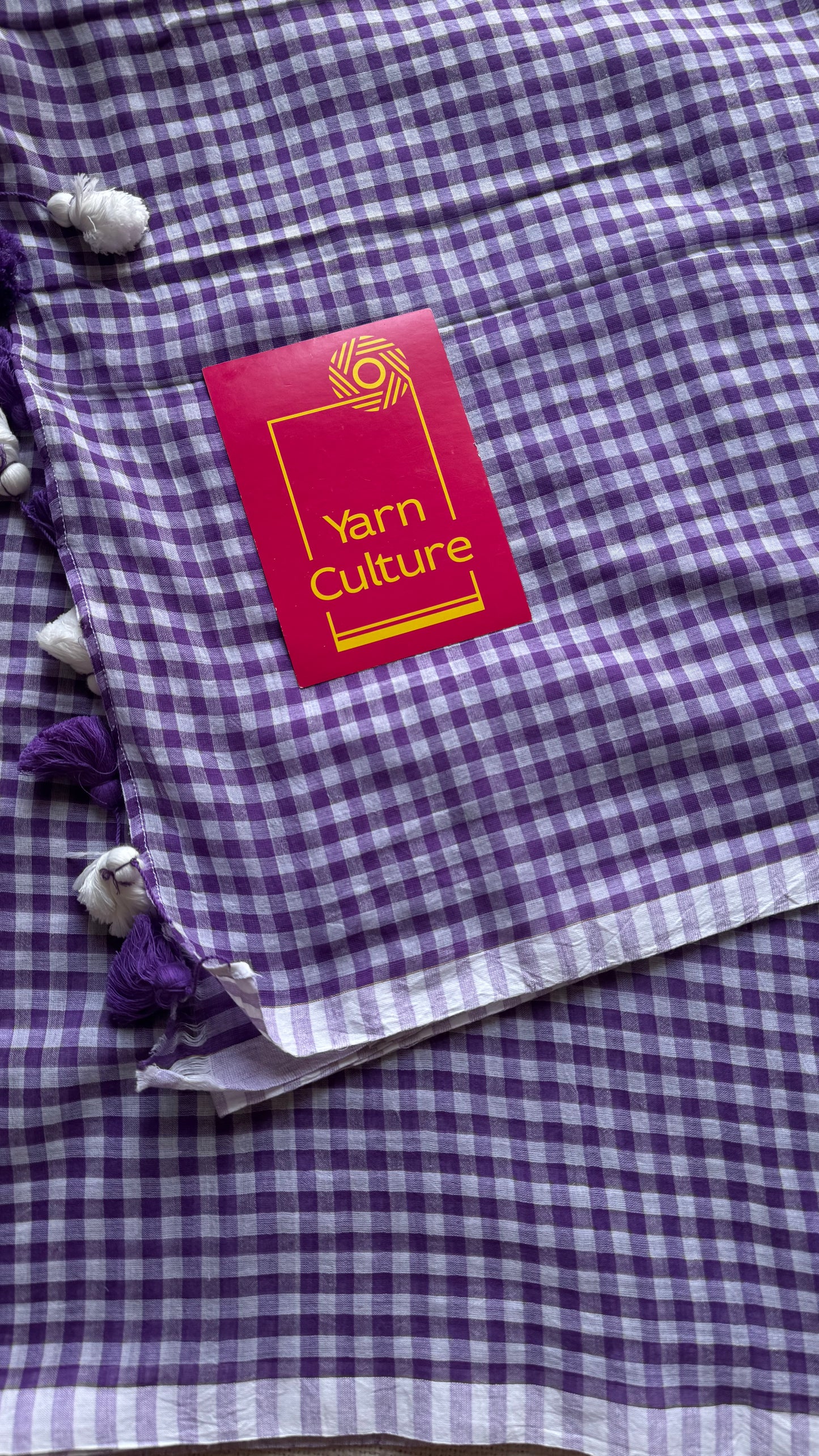 Purple and white checkered mul cotton saree  - YCBCMCCMA32